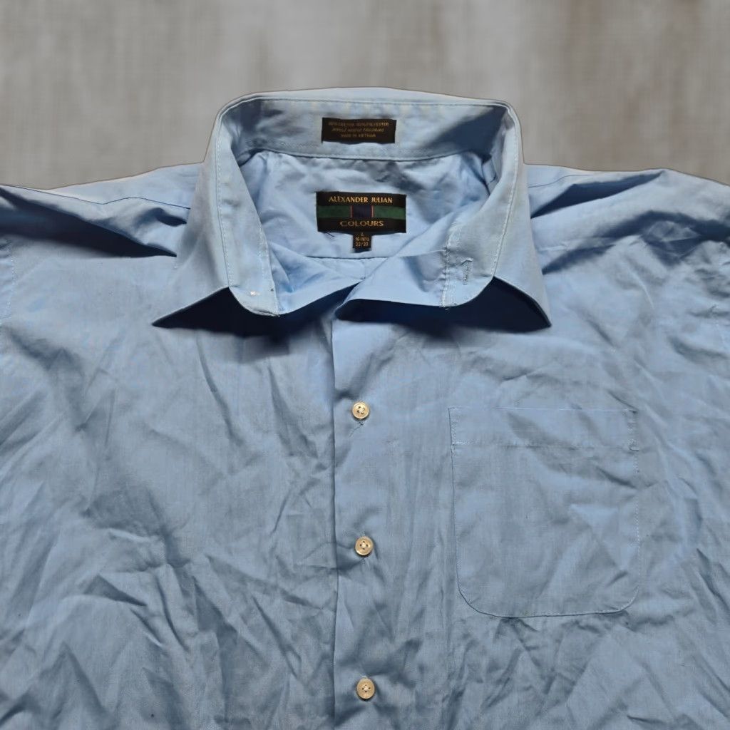 Alexander Julian Alexander Julian Button-Up Shirt Solid Blue Long Sleeve Casual Mens L Size US L / EU 52-54 / 3 - 1 Thumbnail
