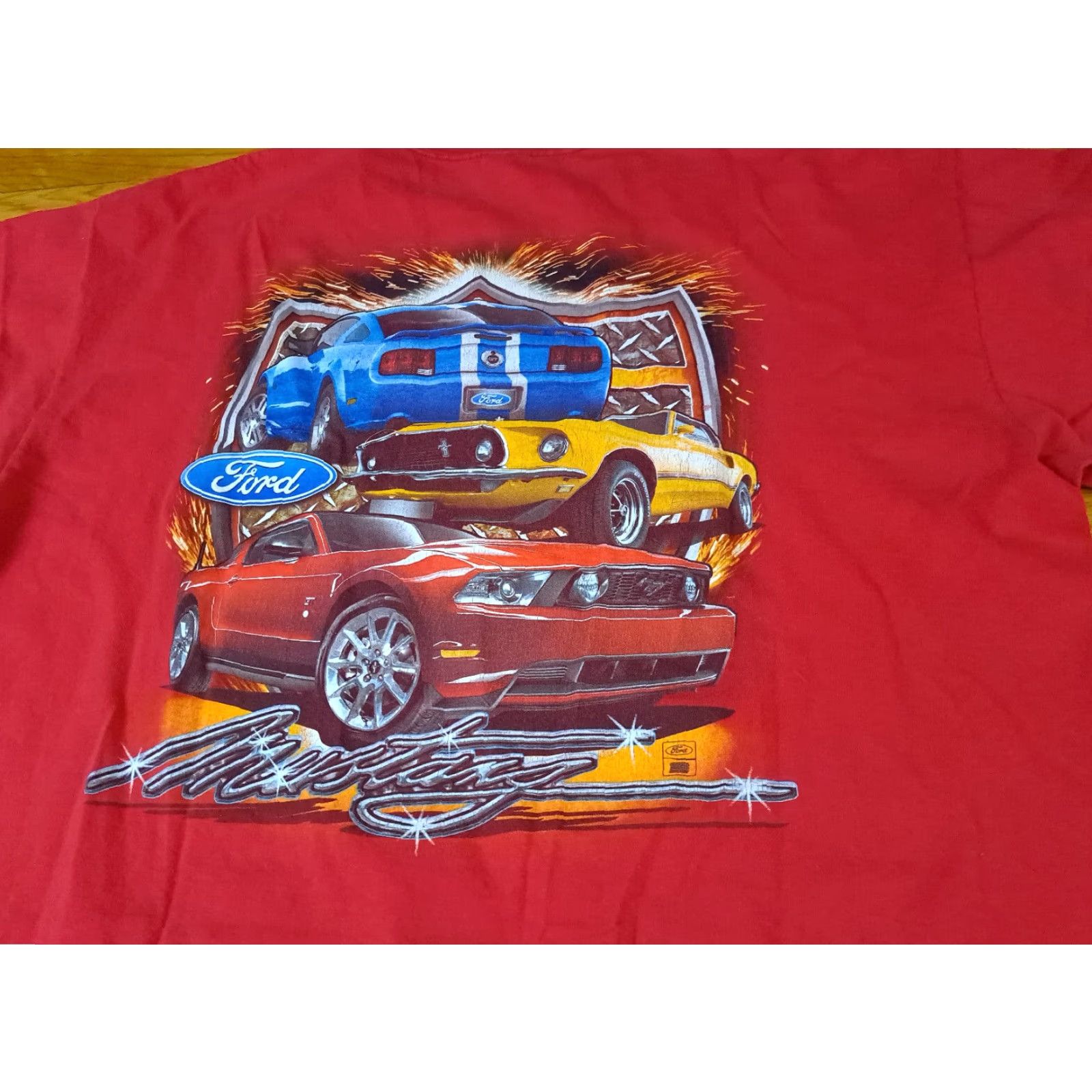 Anvil VINTAGE Ford Motors Mustang Racing Printed T-Shirt 2XL Anvil Red Unisex Adults Short Sleeve 90s Cars Classic Mens Womens Size US XXL / EU 58 / 5 - 5 Thumbnail