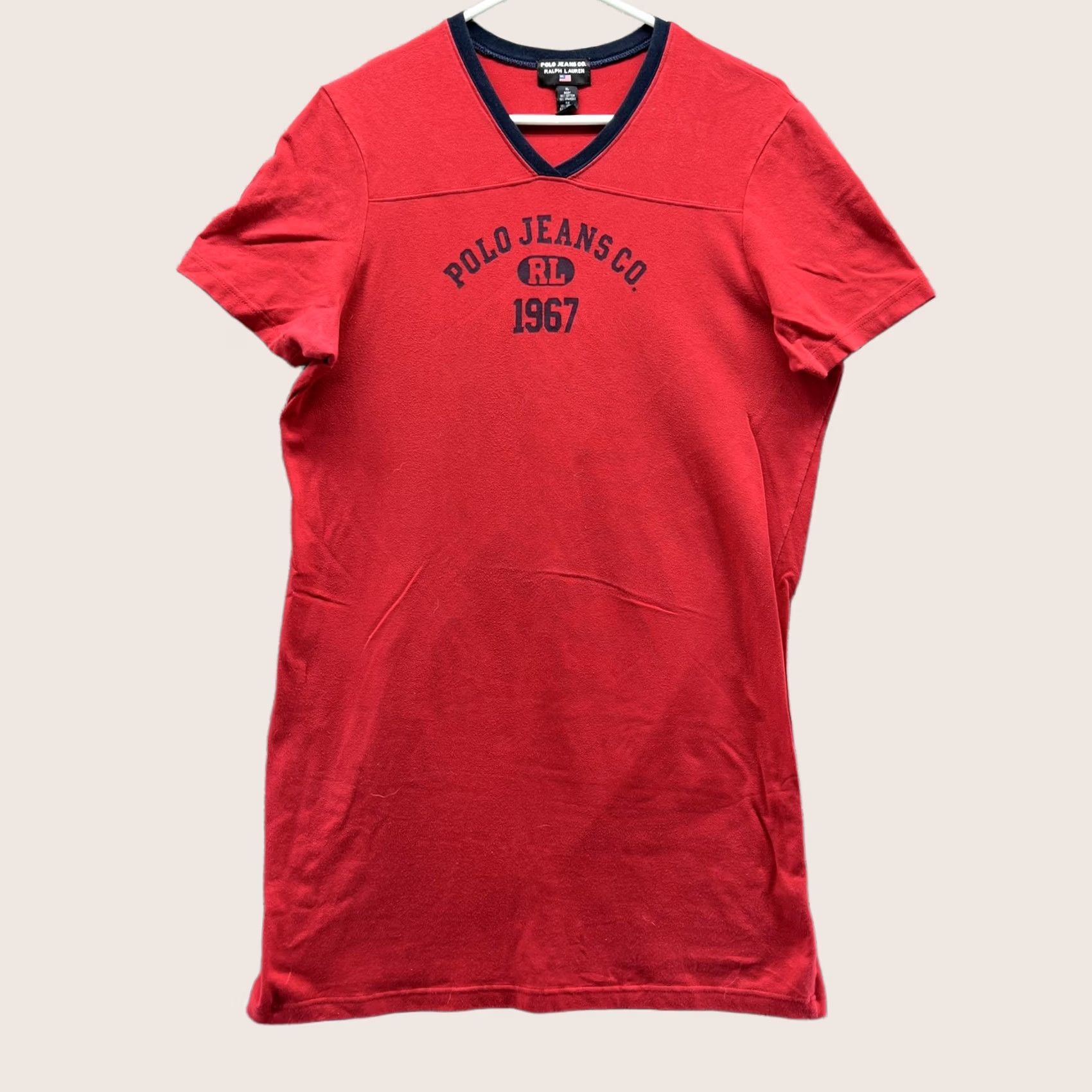 Ralph Lauren Polo Jeans Ralph Lauren Dress Shirt Womens XL Red V Neck 1967 Logo Graphic Tee Shirt Dress Ladies XL Red Polo Jeans Co. RL 1967 Logo Size XL / US 12-14 / IT 48-50 - 1 Thumbnail