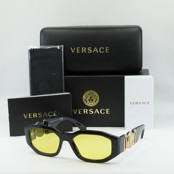 Versace Versace VE4361 GB1/85 Sunglasses Solid Black Oval Frame Size ONE SIZE - 11 Thumbnail