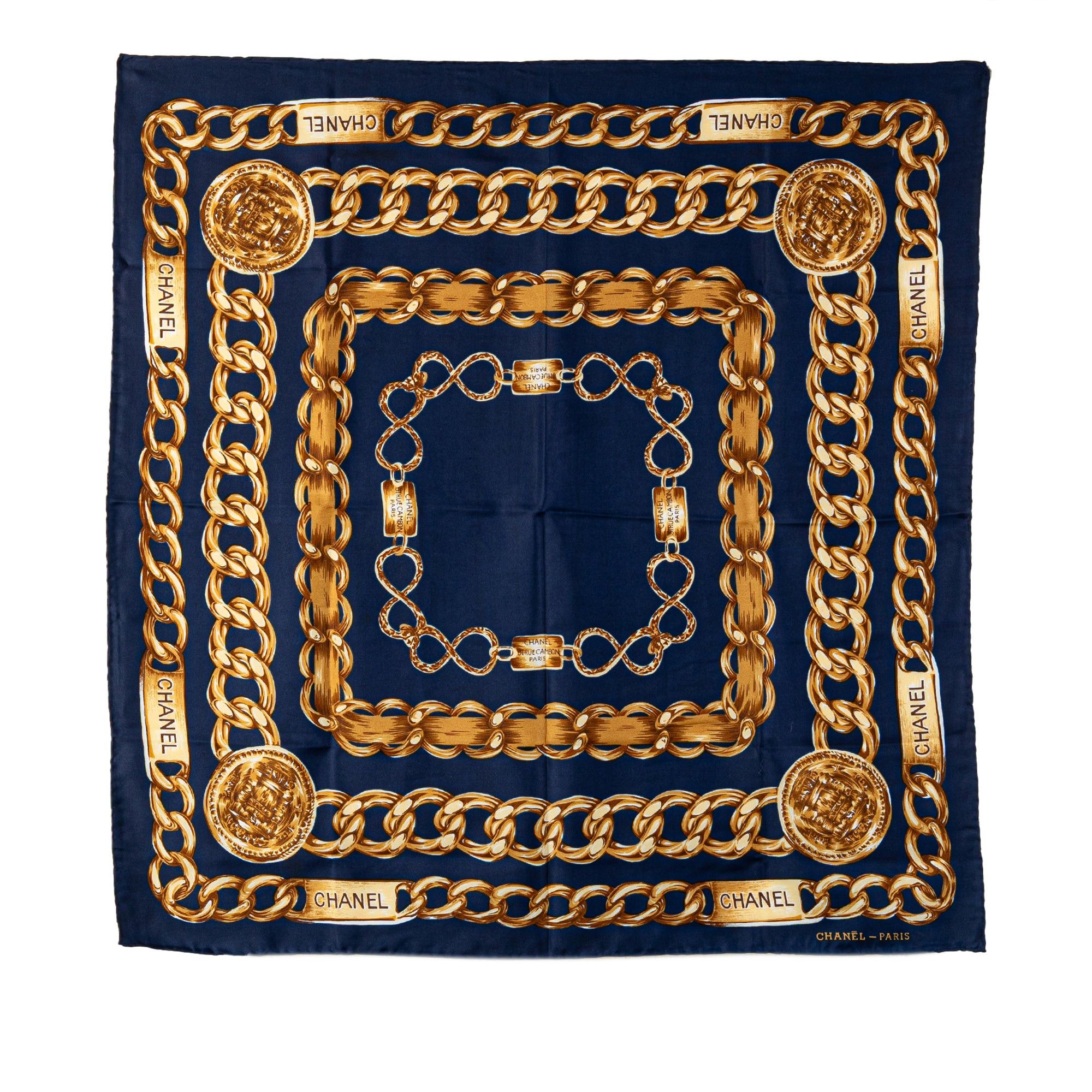 Chanel Chanel Interlocking CC Logo Silk Scarf Blue Size ONE SIZE - 1 Thumbnail