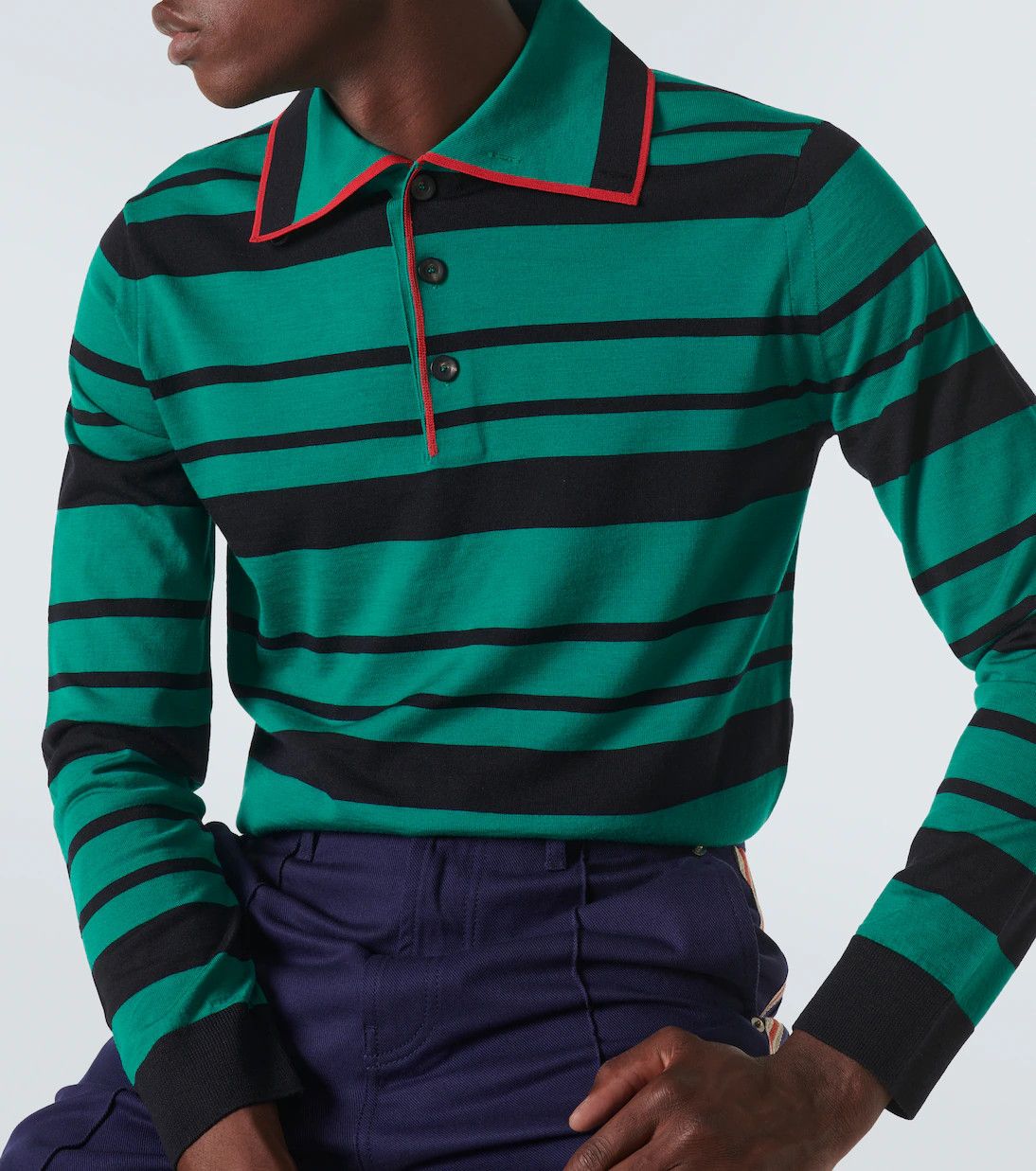 Wales Bonner o1mle0825 Sitar Knit Polo Shirt in Green/Black Size US L / EU 52-54 / 3 - 3 Thumbnail