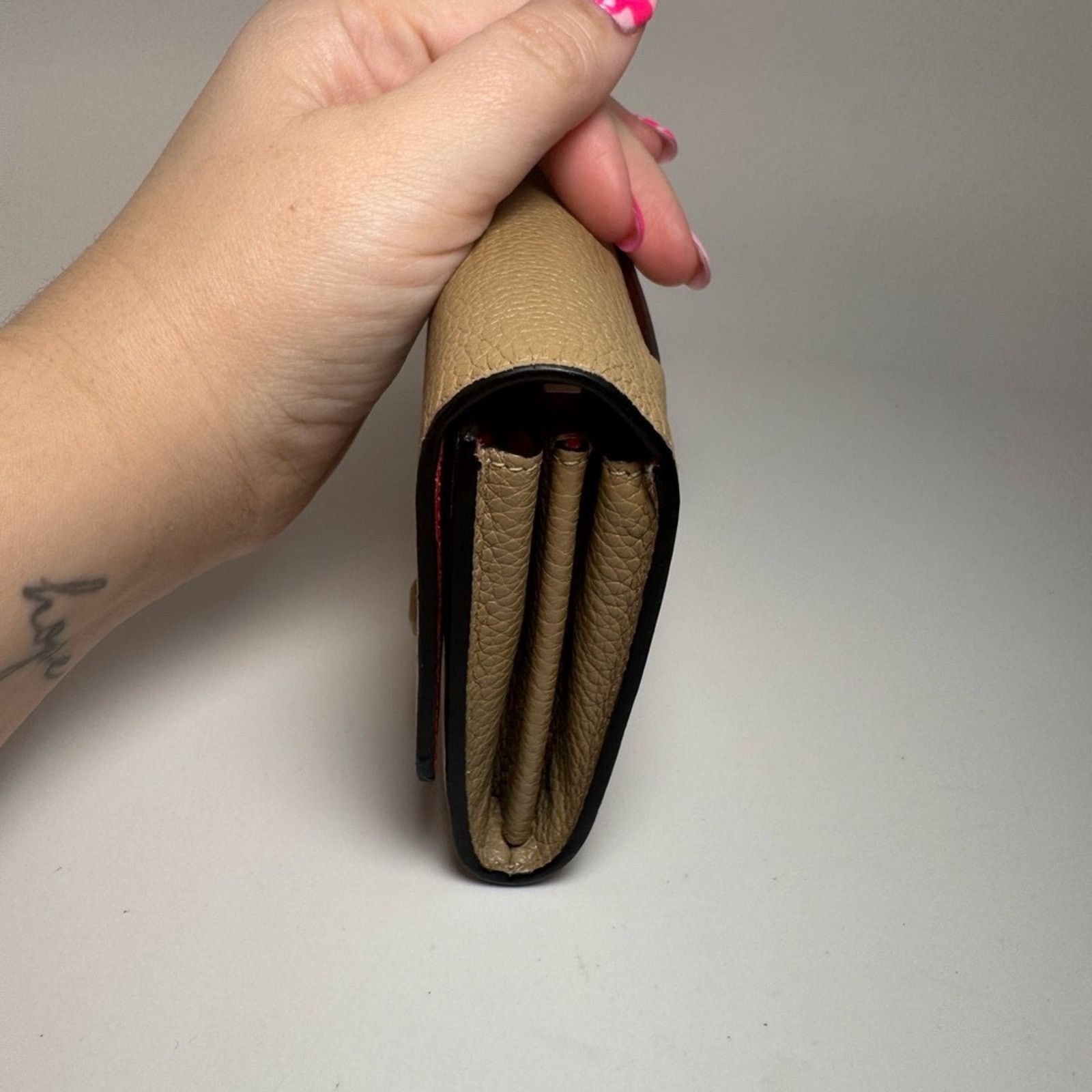 Celine Celine Large Flap Multifunction Wallet Taupe Pebbled Leather Size ONE SIZE - 3 Thumbnail