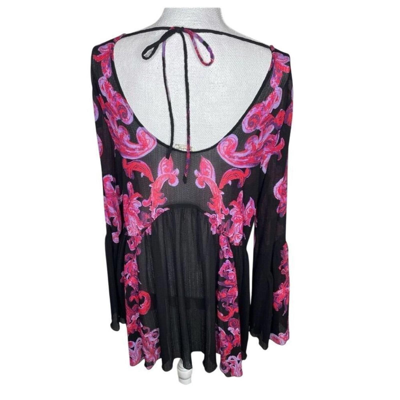 Free People Free People Floral Tunic Dress S Black & Pink Long Sleeve Size S / US 4 / IT 40 - 3 Thumbnail