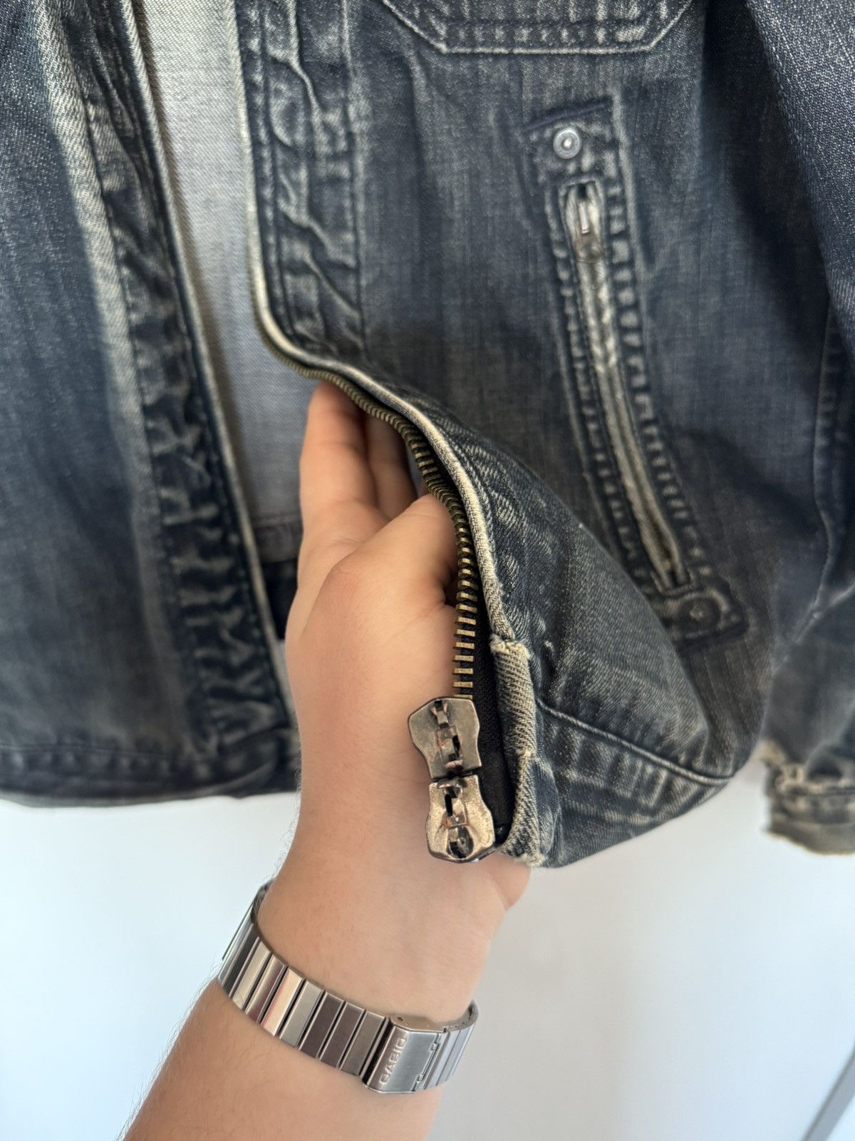 Levi's Levi’s Navy Washed Distressed Double Zip Biker Denim Jacket Size US XL / EU 56 / 4 - 17 Thumbnail