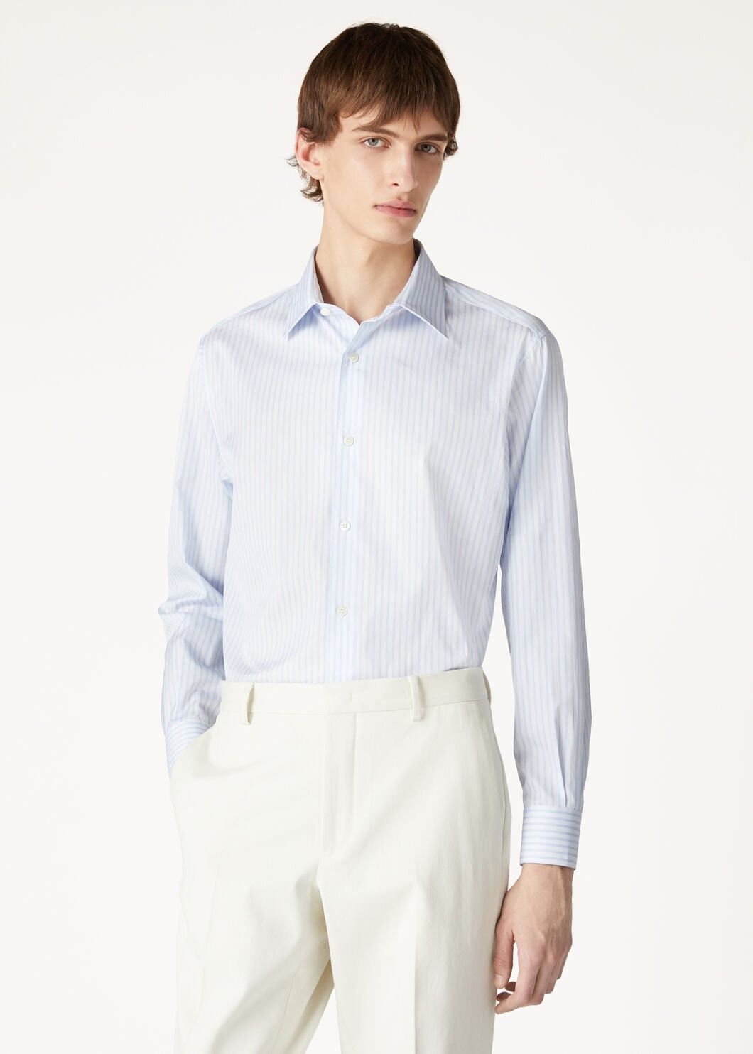 Loro Piana o1w1db10725 FAO7559 Filippo Cotton Shirt in Light Blue Size US XL / EU 56 / 4 - 4 Thumbnail