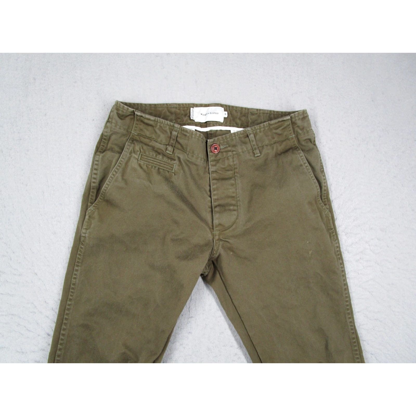 Vintage Wings + Horns Mens Green Slim Fit Chino Pants 29x30 Cotton Canvas 5-Pocket Casual Straight Leg Made in Canada Size US 29 - 2 Thumbnail