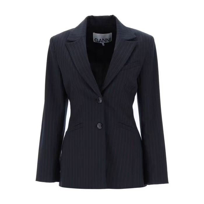 Image of Ganni O1S22I1N0524 Single Breasted Blazer In Blue, Women's (Size XS)