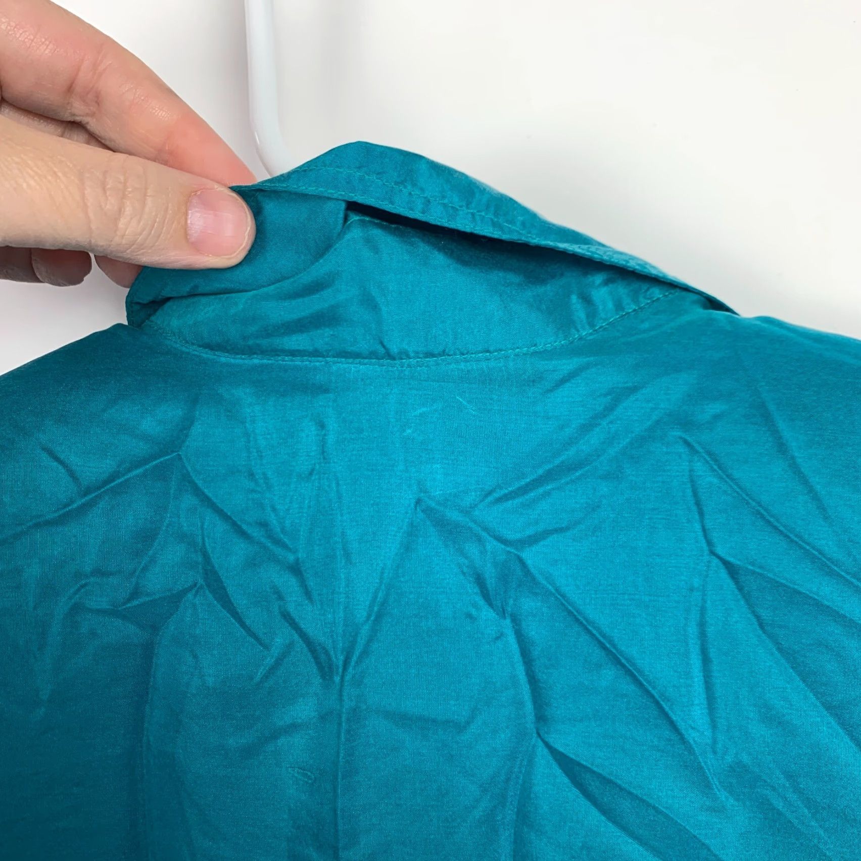 Vintage VINTAGE Nuggets Silk Fringe Button Up Shirt Top Blouse Womens Small TEAL Silk 1990s Grunge Shirt Mens? Size S / US 4 / IT 40 - 6 Thumbnail