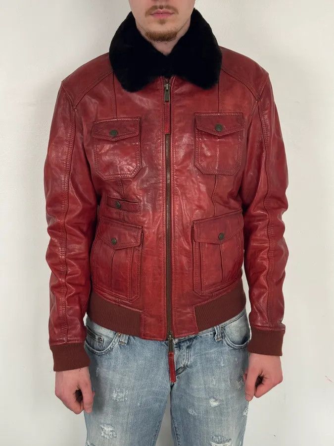 Dsquared2 AW2009 Dsquared2 Red Leather Fur Collar Jacket Size US M / EU 48-50 / 2 - 2 Thumbnail