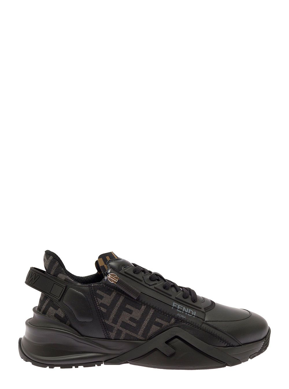 Fendi 'Fendi Flow' Black Sneaker with FF Logo and Zip Detail on the Side in Leather for Men Size US 7 / EU 40 - 1 Thumbnail