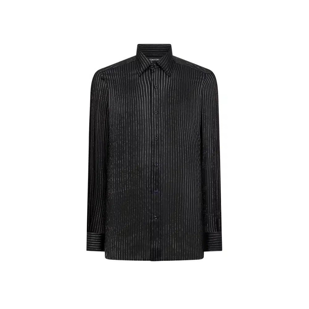 Tom Ford o1loc1c0426 HSBG01 Silk Stripes Slim Fit Shirt in Black Size US M / EU 48-50 / 2 - 1 Thumbnail