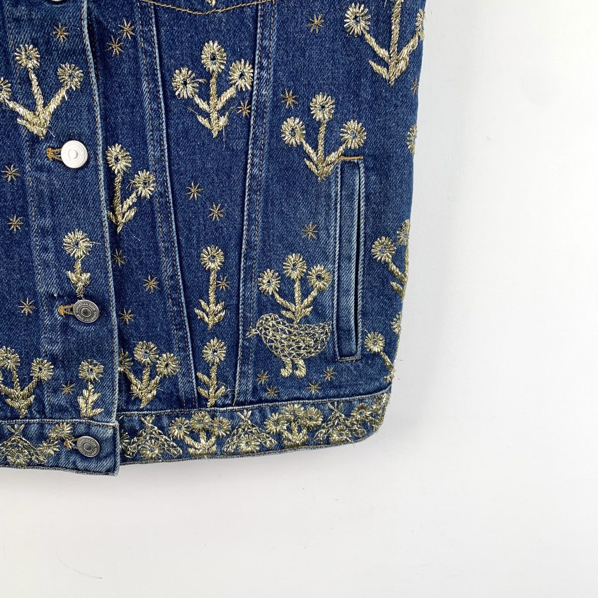 Dior Dior Navy Blue Floral Embroidered Cotton Denim Vest Size S / US 4 / IT 40 - 4 Thumbnail