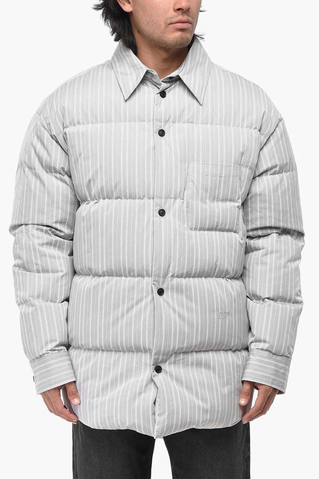 Off-White og1mm0426 Hairline Cotton Puffer Jacket in Grey Size US XL / EU 56 / 4 - 1 Thumbnail