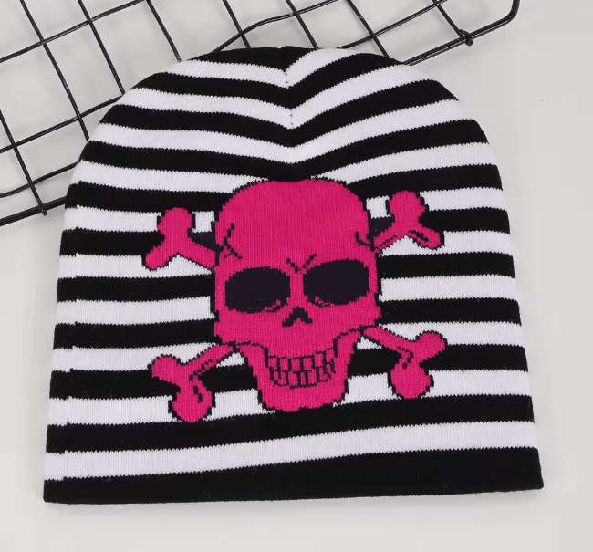Japanese Brand Striped Skull Beanie Size ONE SIZE - 2 Thumbnail