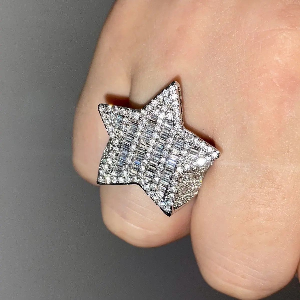 Jewelry Silver color iced out ring Star Size ONE SIZE - 1 Thumbnail