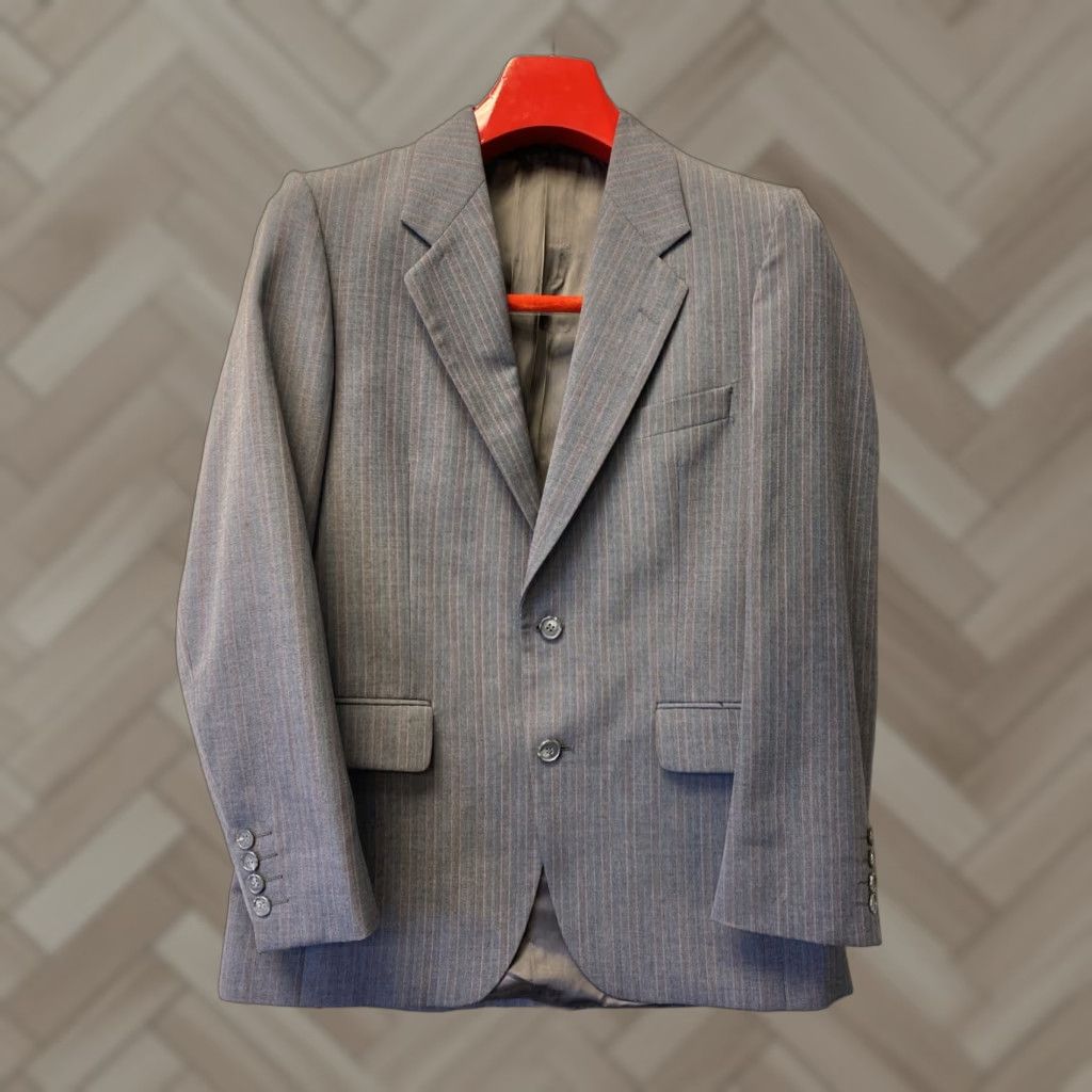 Yves Saint Laurent VINTAGE Yves Saint Laurent YSL Brown Pin Stripe Blazer Men 38 Wool Twill Slim 2-Button Front 4-Button Sleeve Notch Lapel France Vintage Blazer Mens Size 38R - 1 Thumbnail