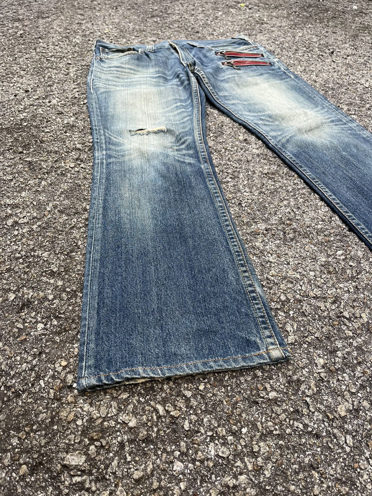 Flared Levis 708 Boot Cut Zipper Denim Distressed Jeans