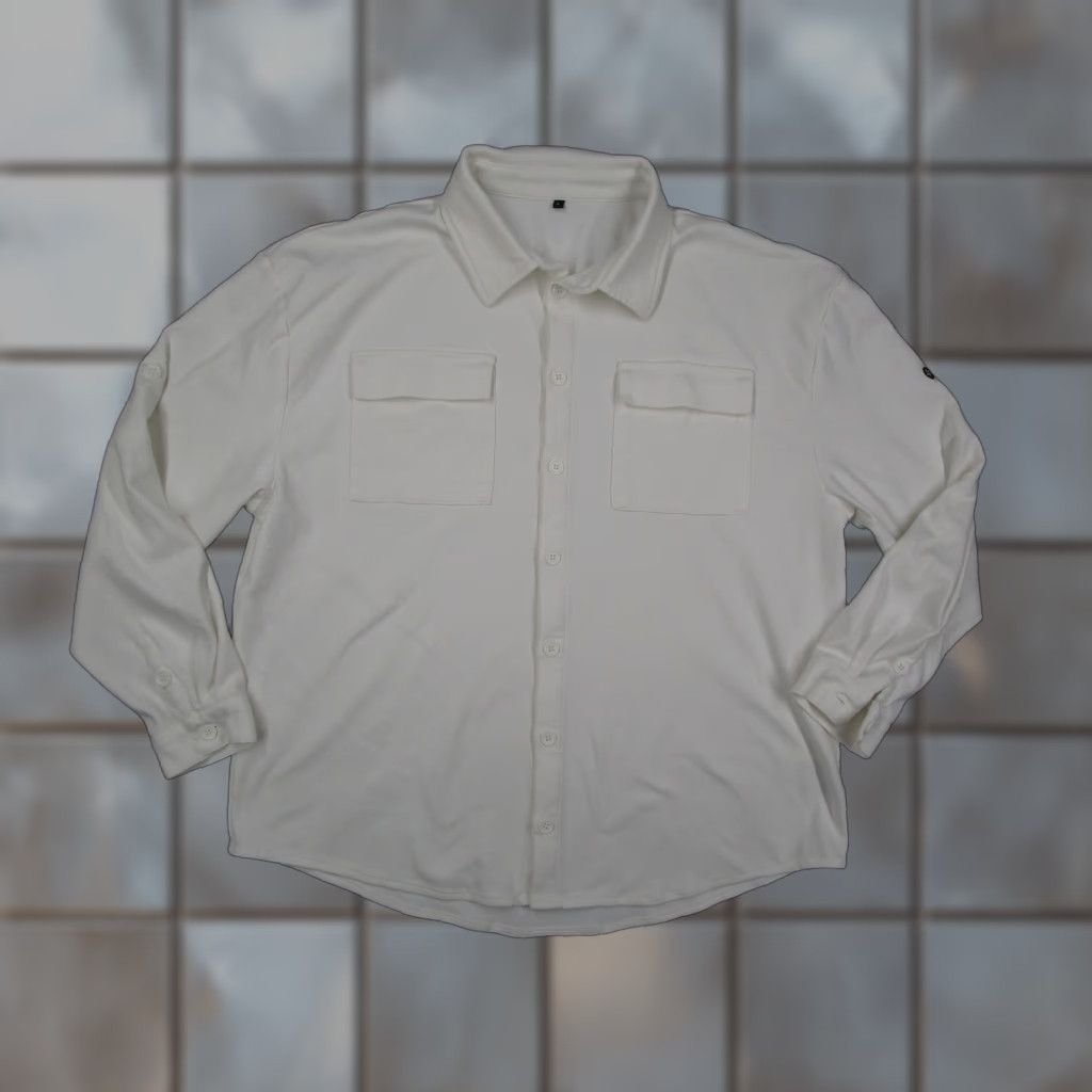 Allwear Shirt Mens XL White Long Sleeve Button-Front Stretch Organic Cotton Pockets