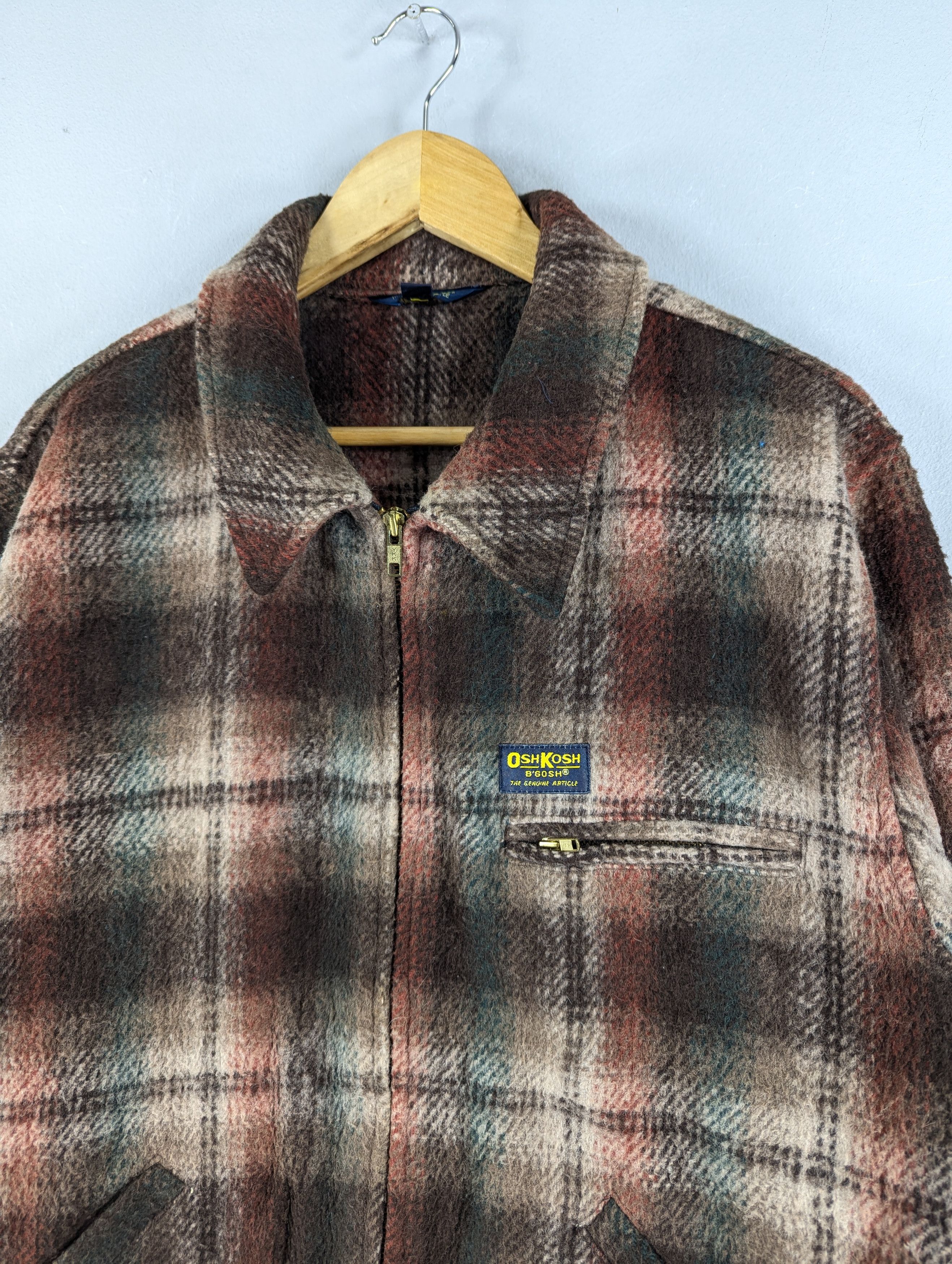 Vintage 90s Oshkosh B'gosh Checkered Tartan Wool Jacket, Men's (Size M) — image 4 of 6