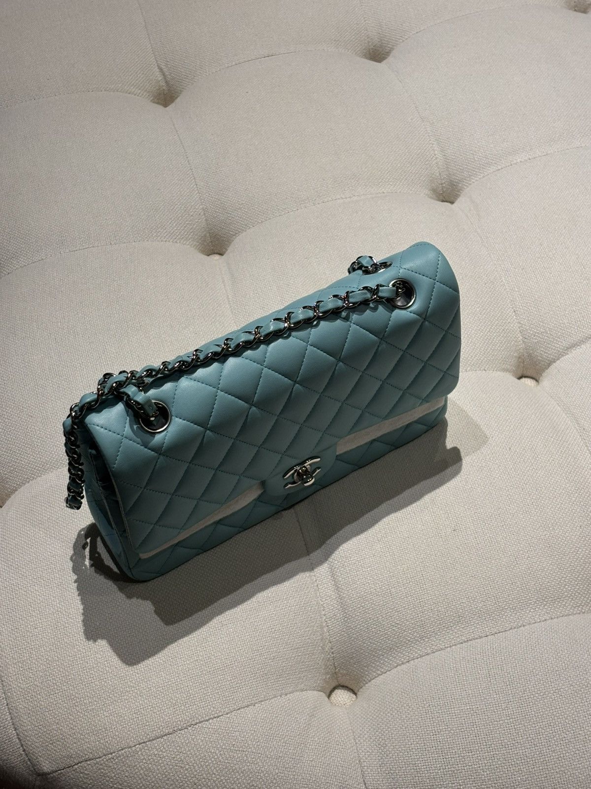 Chanel Chanel 19C Tiffany Blue lamb skin classic flap medium bag Size ONE SIZE - 7 Thumbnail