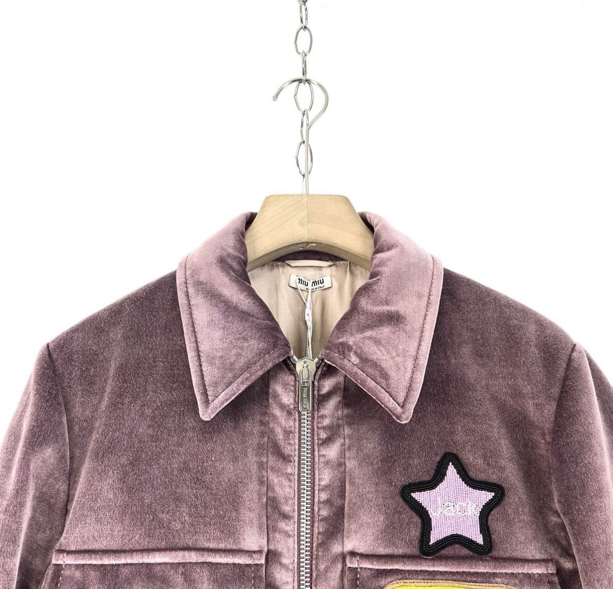 Miu Miu Miu Miu Pink-Purple Beaded Logo Velvet Coat K12 Size M / US 6-8 / IT 42-44 - 3 Thumbnail