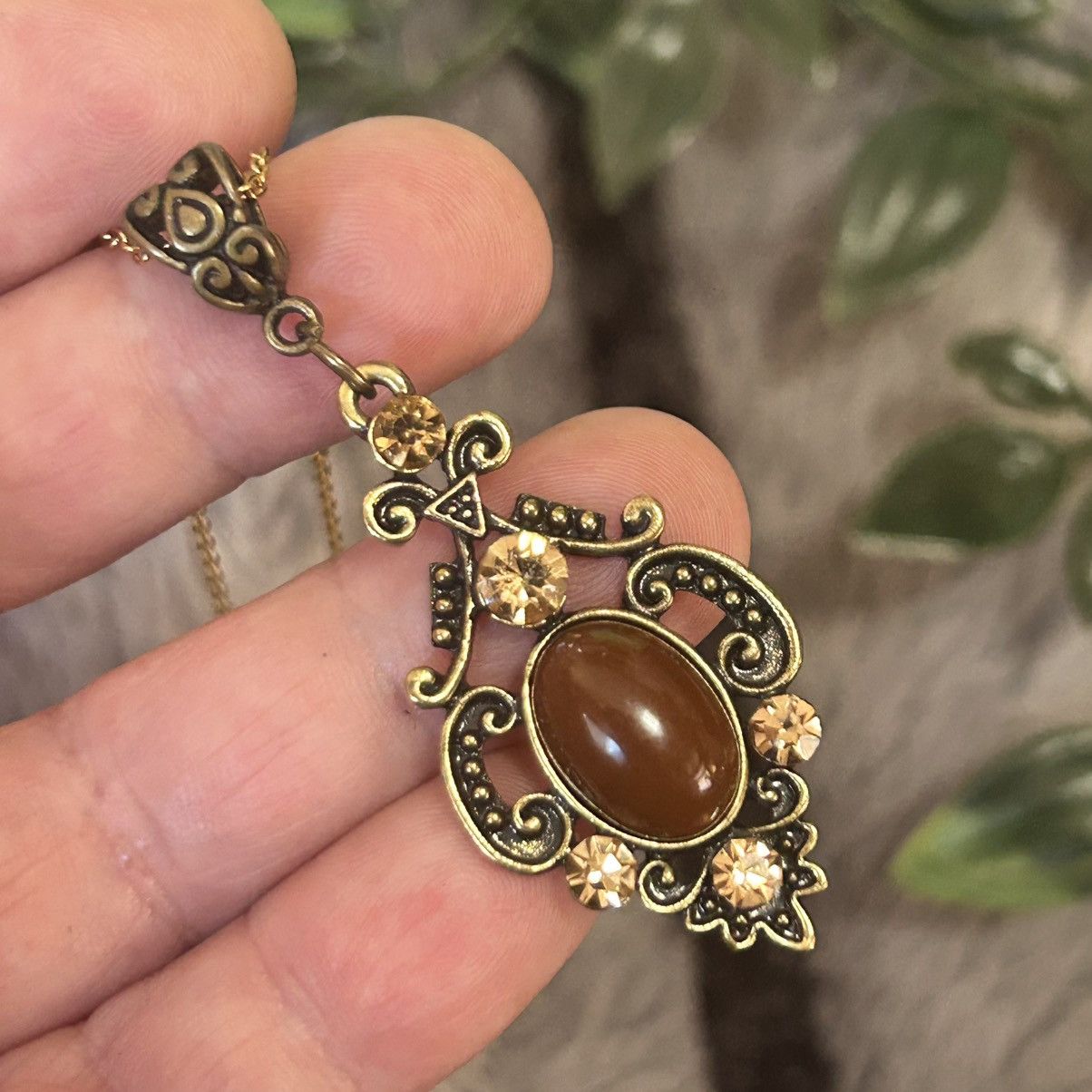 Vintage Vintage chocolate cabochon champagne stone necklace Size ONE SIZE - 2 Thumbnail