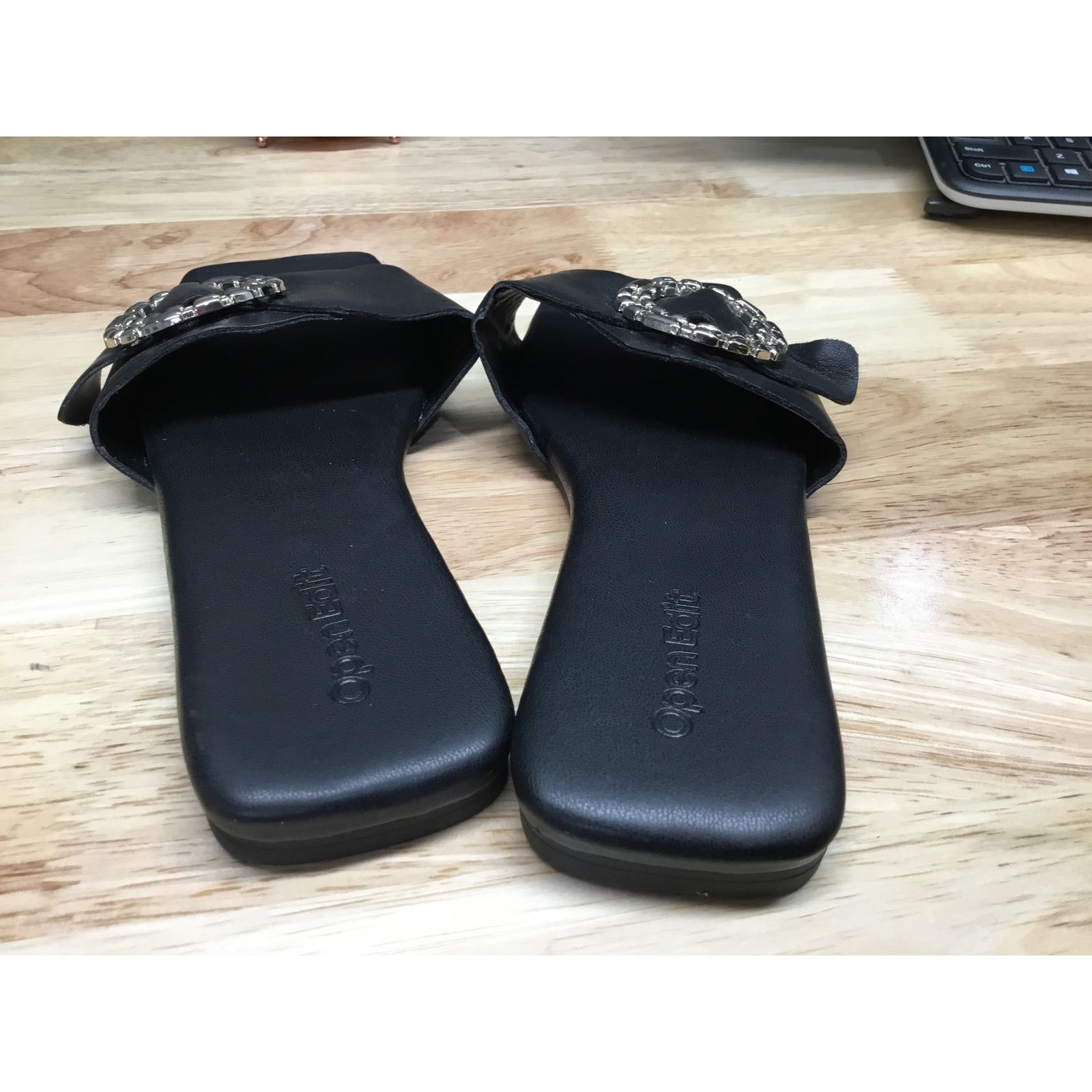 Other Open Edit Lely Slide Sandal Womens 5.5 Black Leather Flat Size US 5.5 / IT 35.5 - 3 Thumbnail