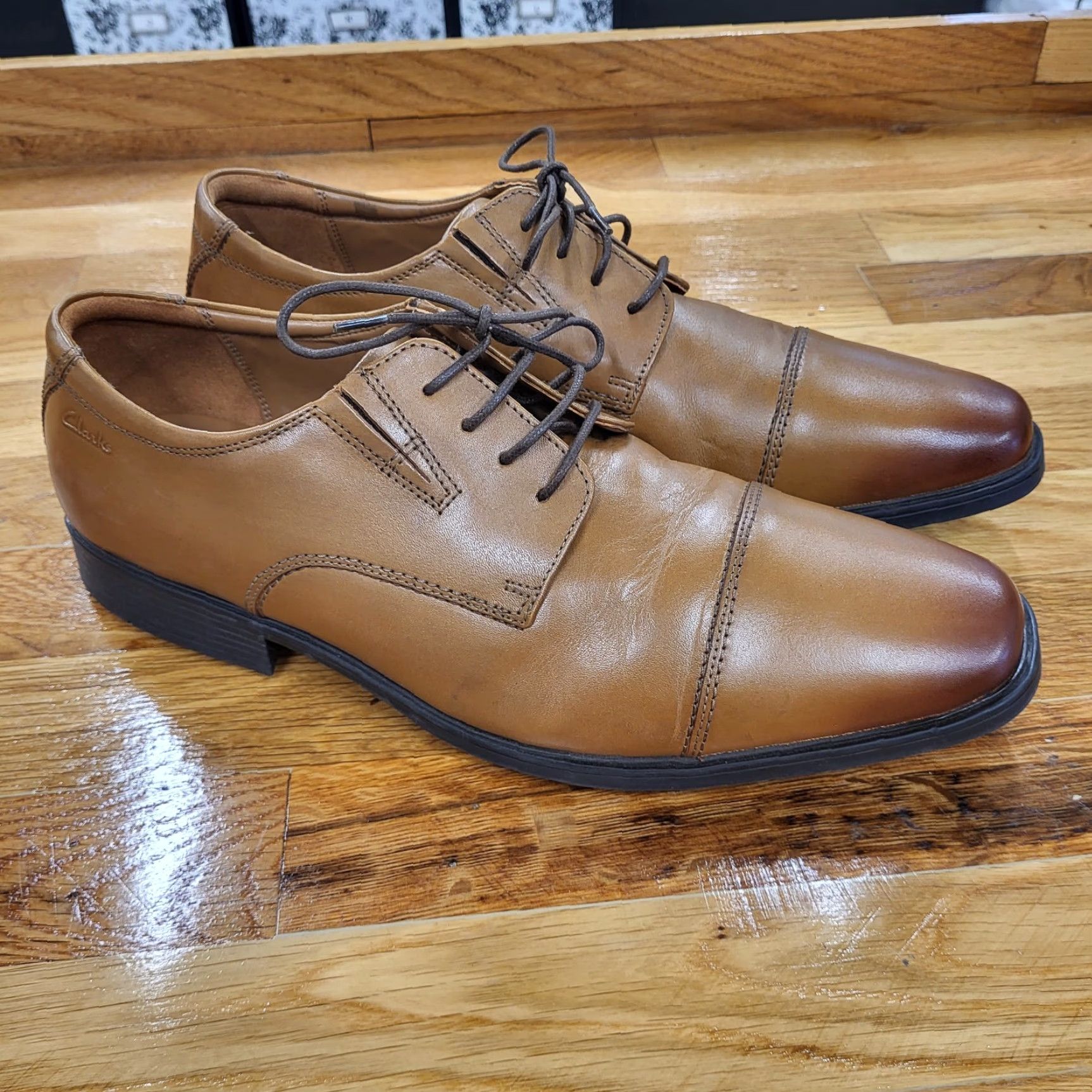 Clarks Clarks Tilden Cap Toe Oxford Shoes Men Dress Leather Lace Up Dark Tan Size 12 W Formal Shoes Size ONE SIZE - 2 Thumbnail