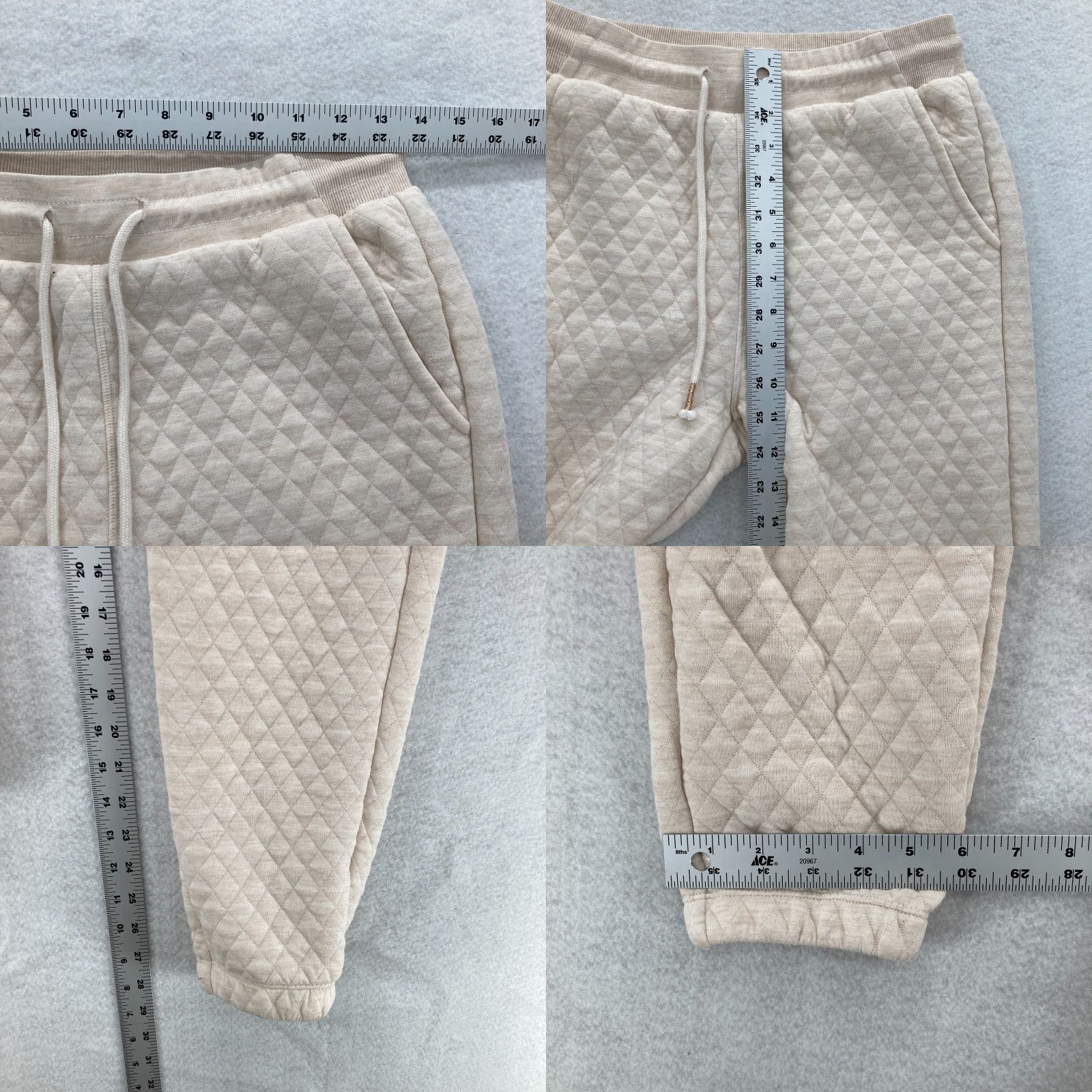 Marine Layer Marine Layer Women's Small Beige Quilted Jogger Pants Drawstring Tapered Size 28" / US 6 / IT 42 - 8 Thumbnail