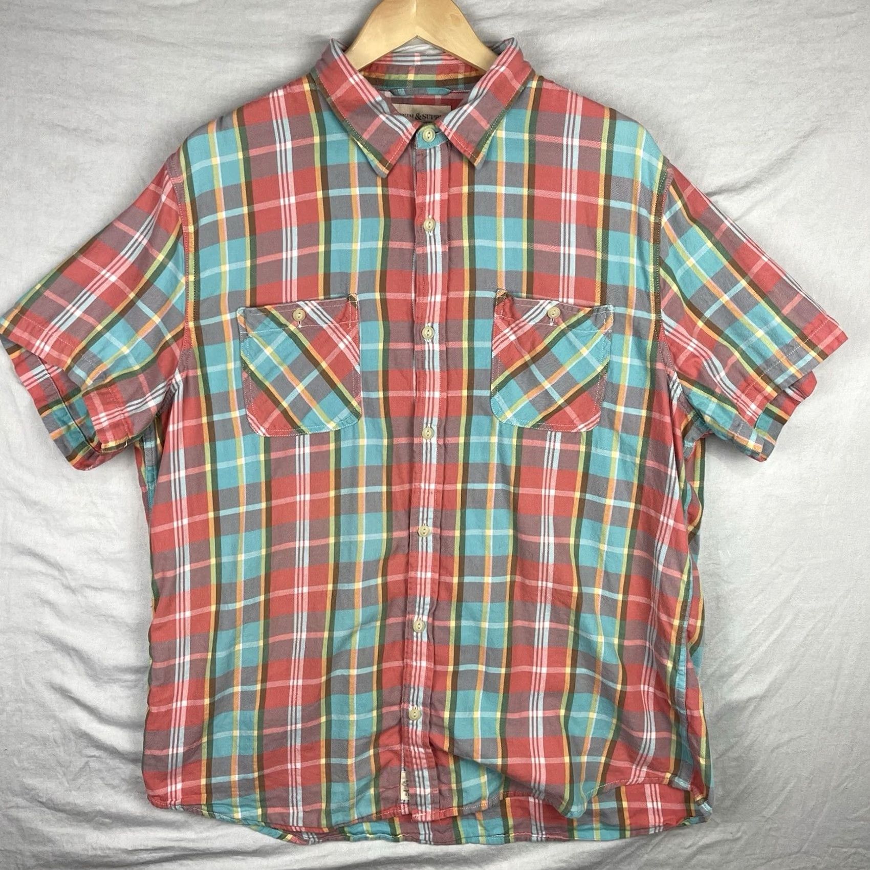 Vintage Denim & Supply Ralph Lauren Shirt Mens 2XL Pink Plaid Button-Up Kore Madras Pocket Casual Preppy Console Size US XXL / EU 58 / 5 - 2 Thumbnail