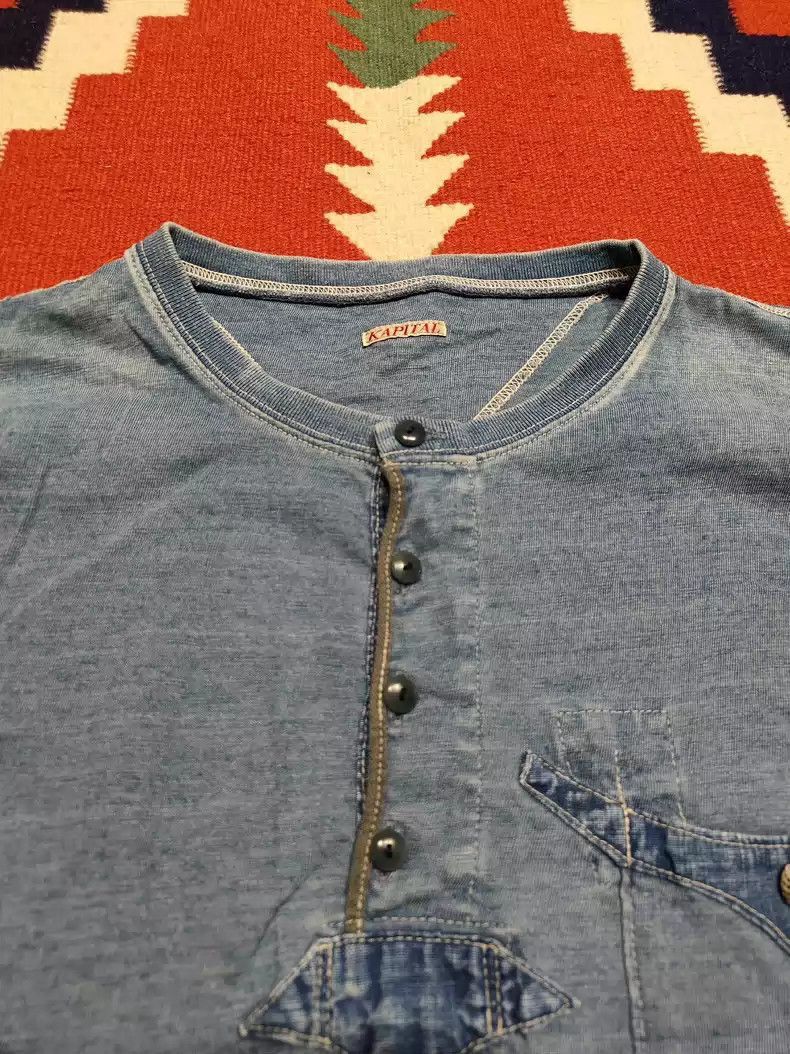 Kapital Kapital KAPITAL blue dyed Henley collar short sleeve-2507 Size US L / EU 52-54 / 3 - 4 Thumbnail