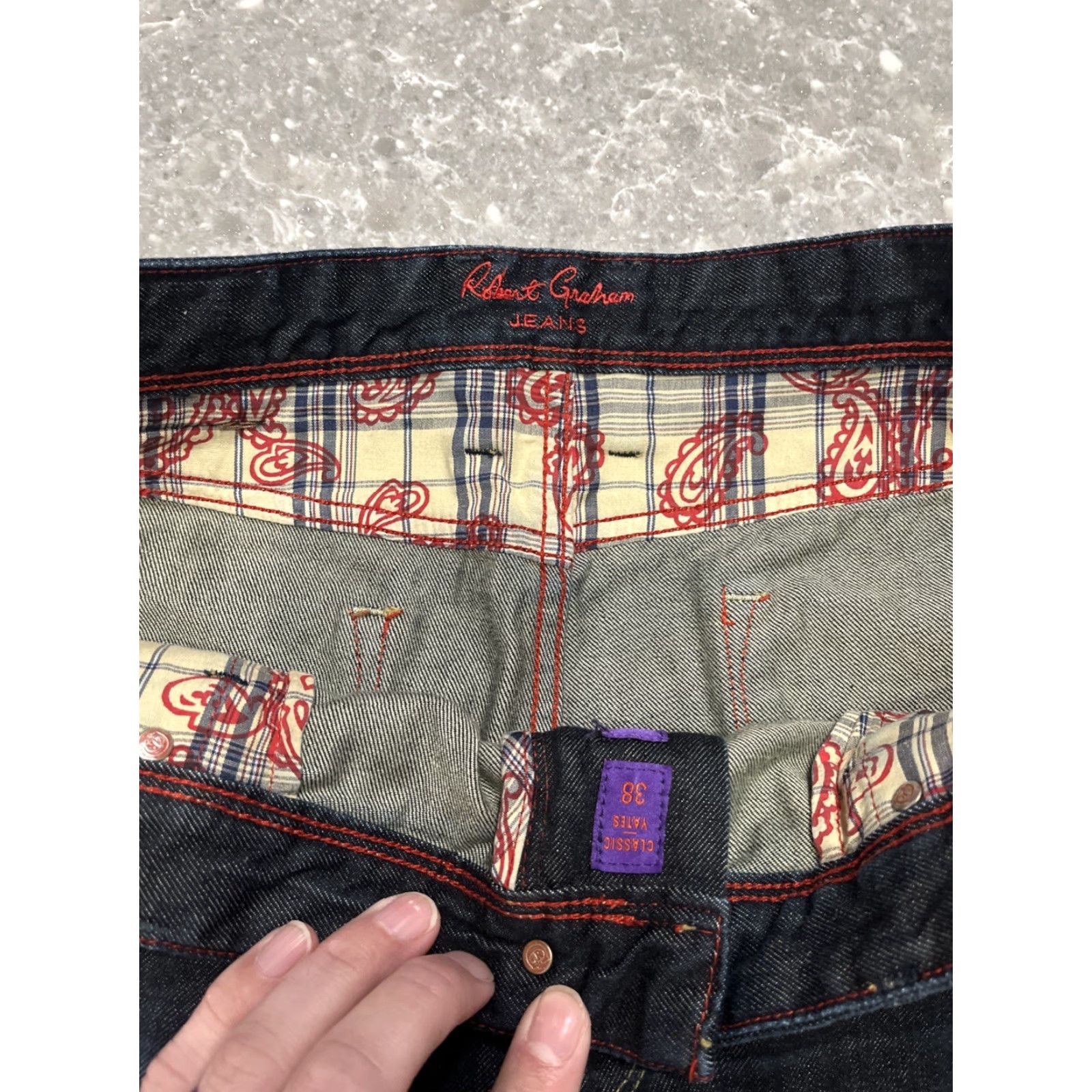 Robert Graham Robert Graham Jeans Mens 38x34 Classic Yates Straight Blue Denim 5-Pocket Stretch Mid Rise Size US 38 / EU 54 - 2 Thumbnail