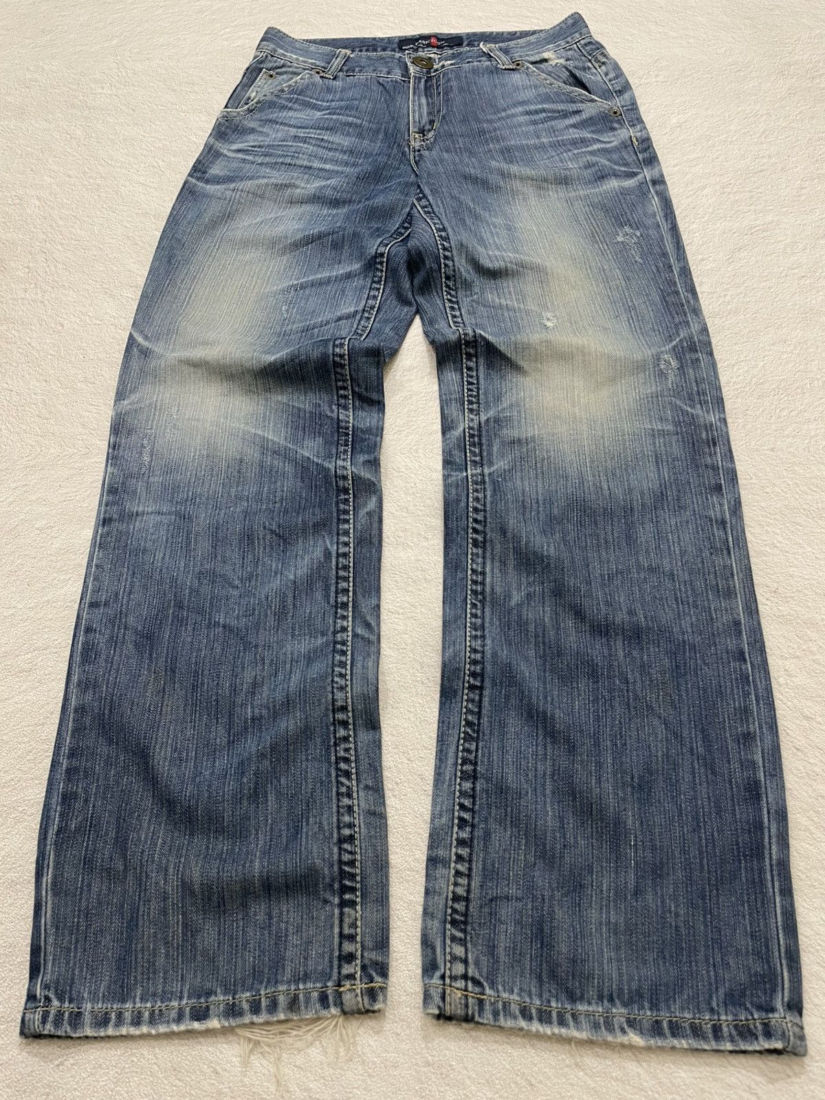 Japanese Brand 2000s Blue Jeans Distressed Fading Denim Y2K Size US 31 - 1 Thumbnail