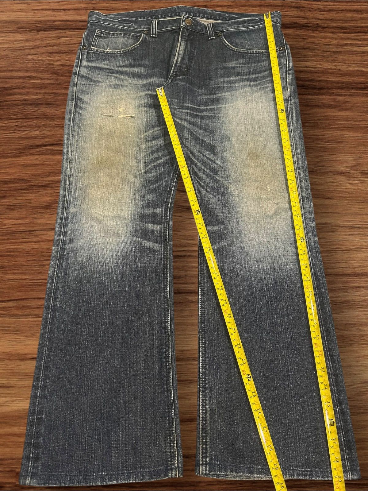 Lee × Vintage ⚡️Flare⚡️Vintage Lee Rider Dark Blue Washed Distressed Jeans Size US 36 / EU 52 - 12 Thumbnail