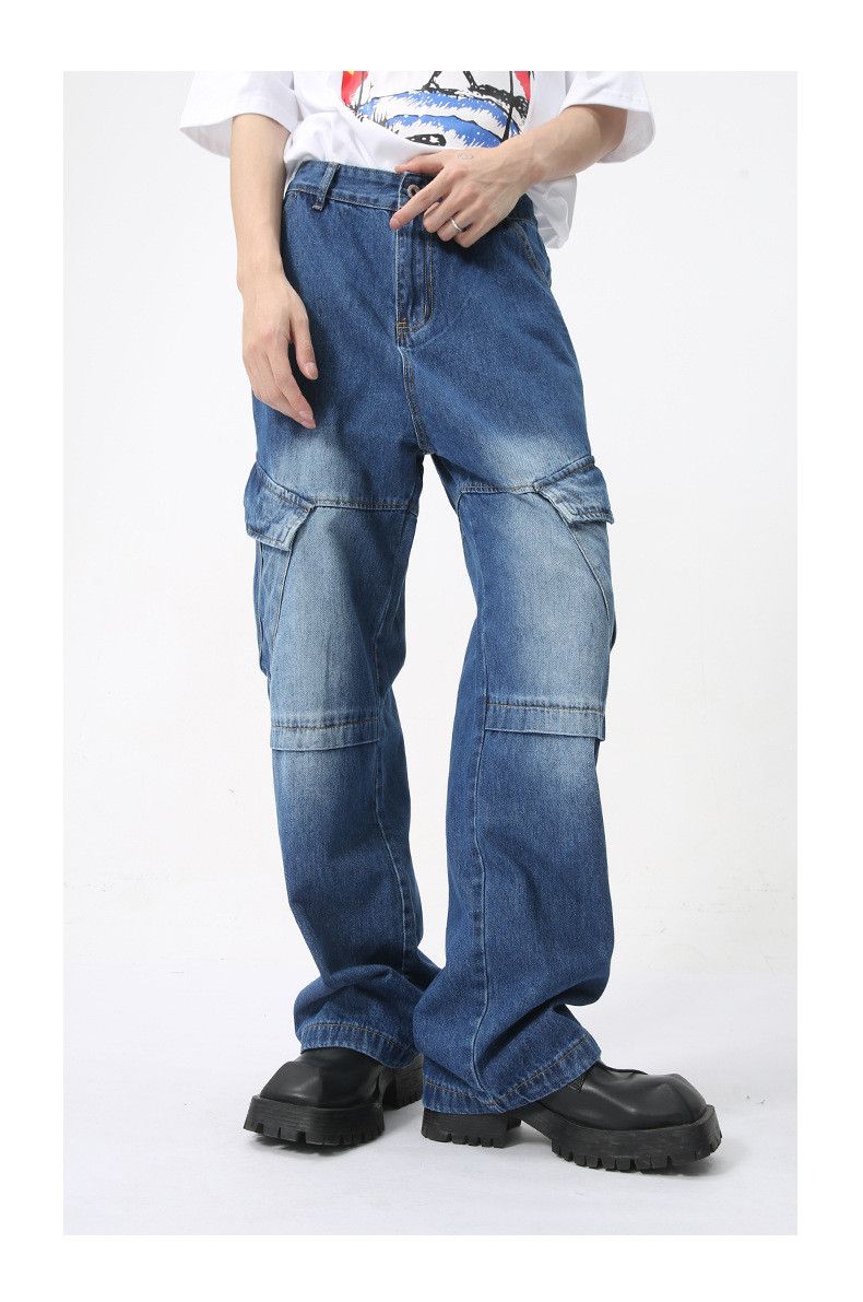 Japanese Brand Dark blue vintage washed large pocket cargo jeans y2k Size US 32 / EU 48 - 6 Thumbnail