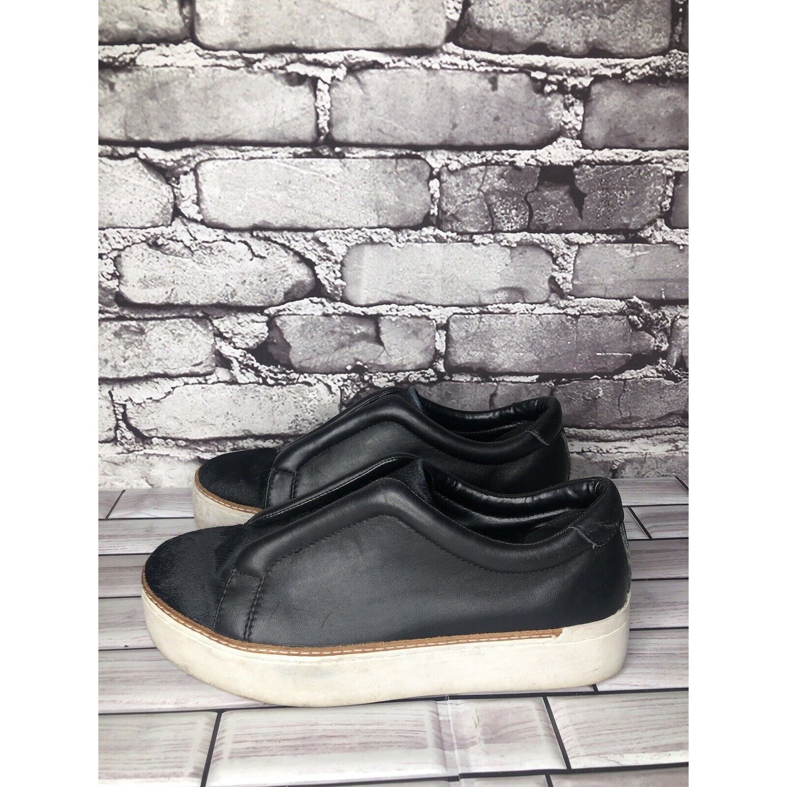 Other M4D3 Black Leather Calf Hair Super Platform Slip On Sneakers Size US 7 / IT 37 - 1 Thumbnail