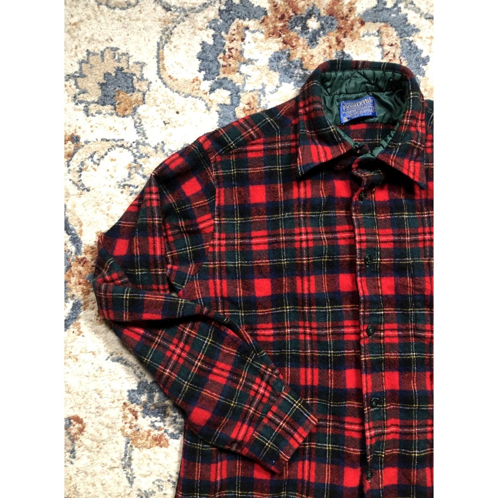 Pendleton VINTAGE Pendleton Jacket Mens Medium Red Green Plaid Wool Flannel 70s USA Mens Size US L / EU 52-54 / 3 - 3 Thumbnail