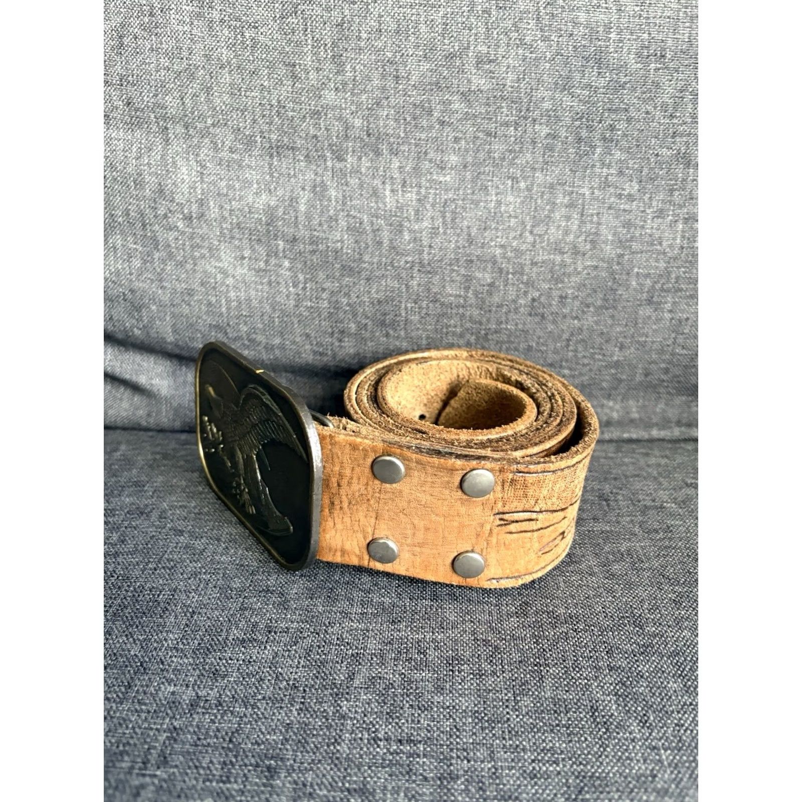 Vintage VINTAGE Tooled Leather Horse Belt MELVIN Eagle Buckle Western Custom Engraved Name Size ONE SIZE - 3 Thumbnail