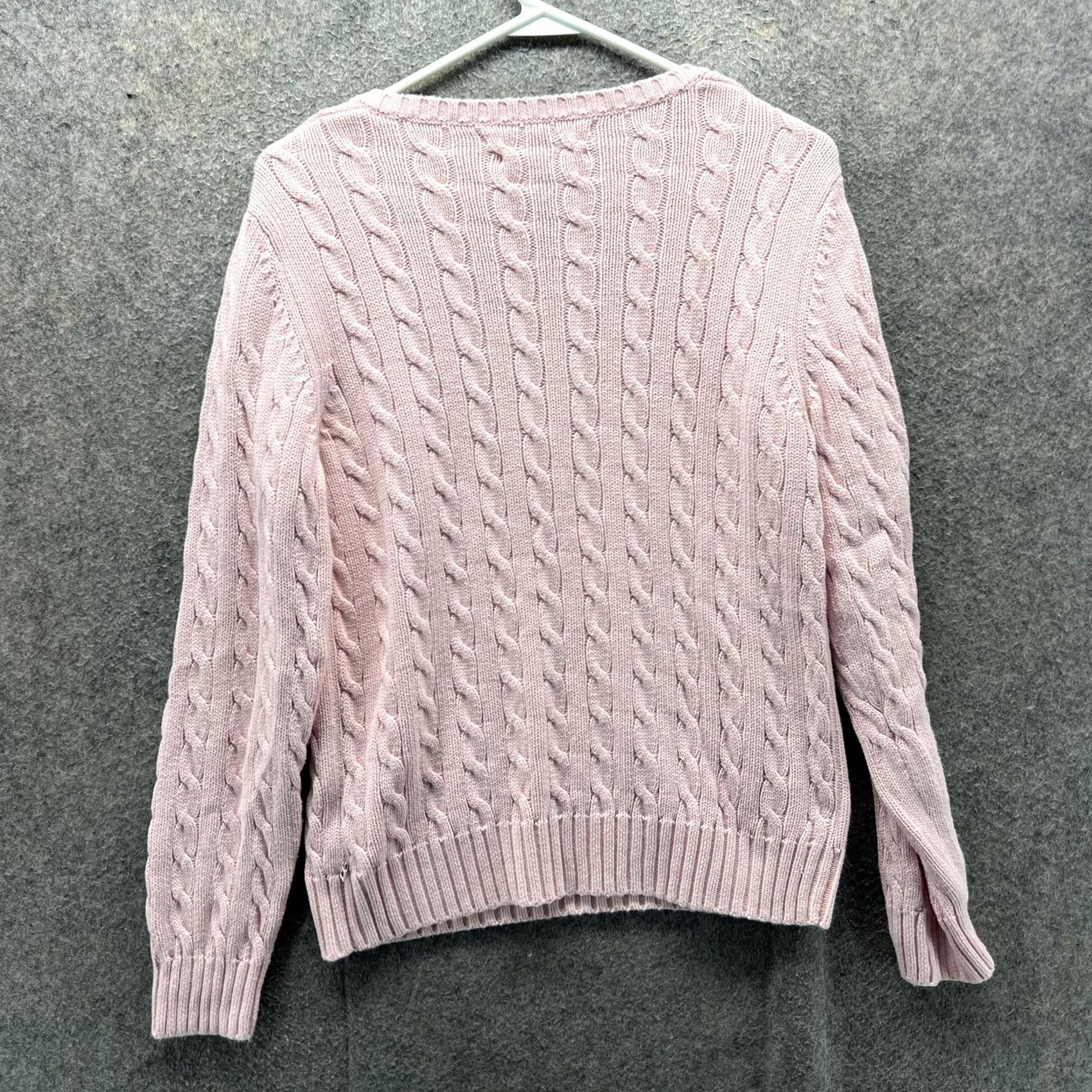 Tommy Hilfiger Tommy Hilfiger Sweater Womens Medium Pink Cable Knit V-Neck Pullover Cotton Size M / US 6-8 / IT 42-44 - 2 Thumbnail