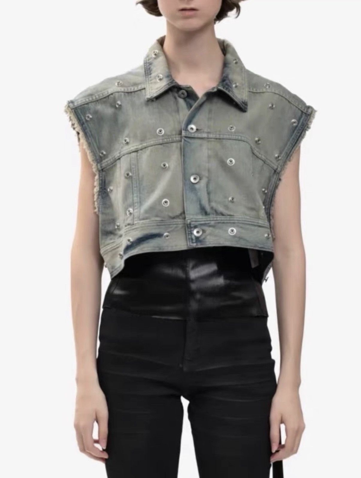 Rick Owens Rick Owens DRKSHDW Lido Studded Washed Ultra Cropped Vest Size US XS / EU 42 / 0 - 6 Thumbnail