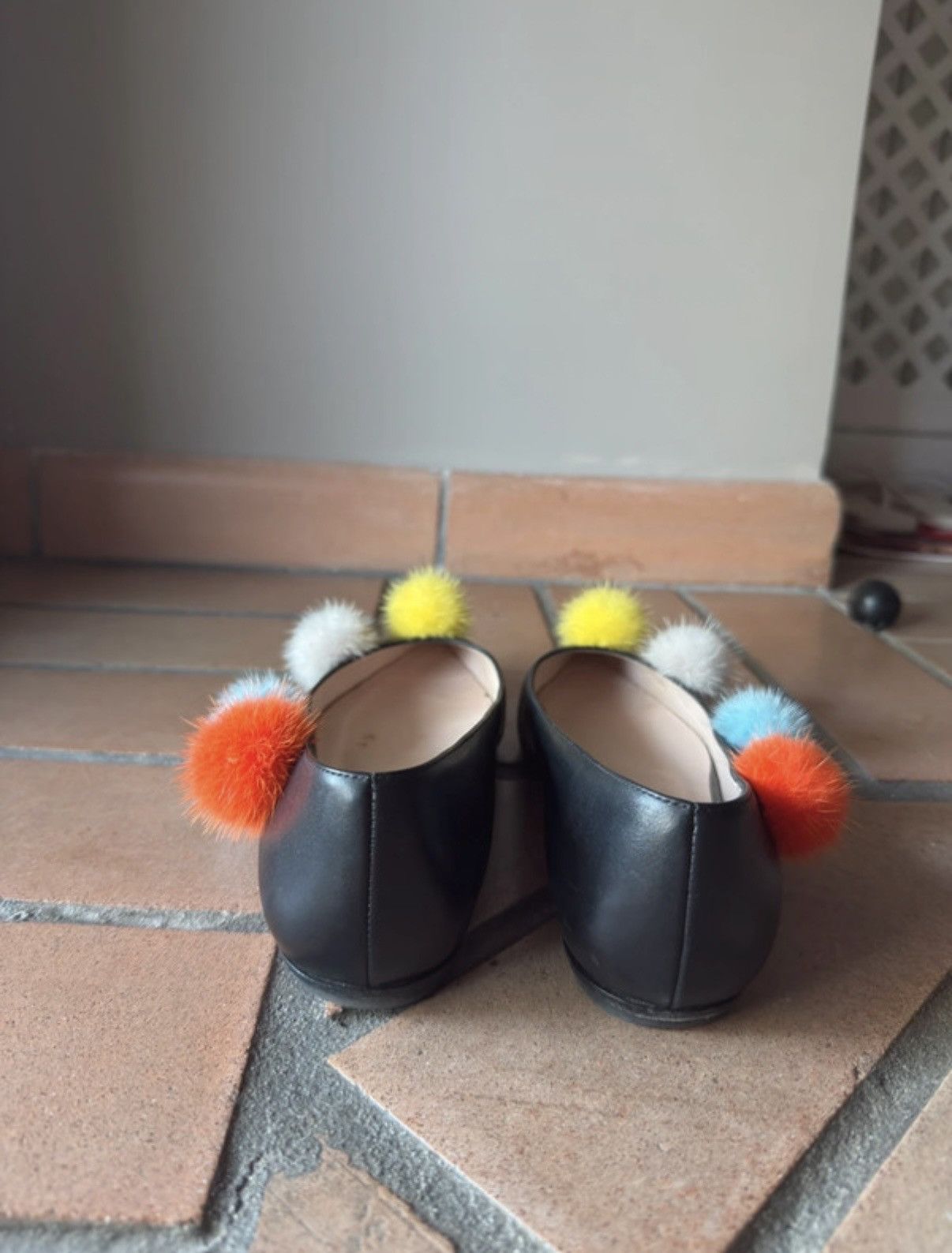 Fendi Fendi Black Pom Pom Ballerina Flats Size US 7 / IT 37 - 5 Thumbnail