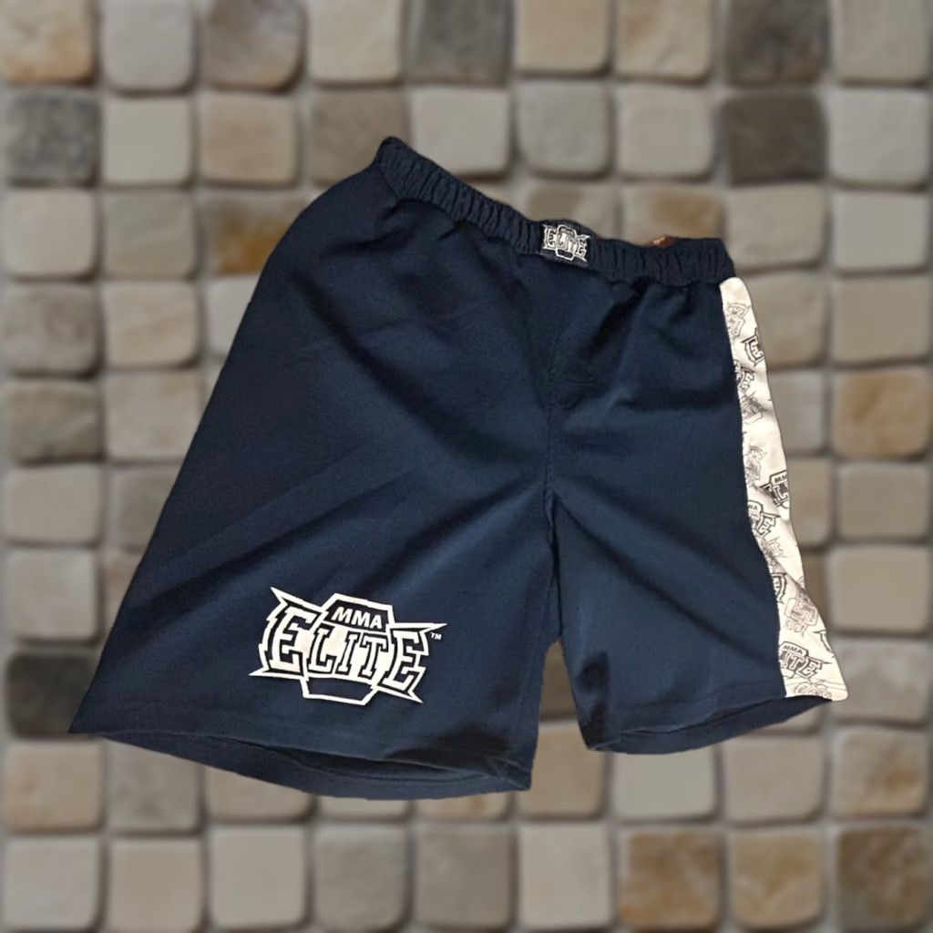Vintage MMA Elite Shorts Men Large Navy Blue Elastic Waist Graphics Training Fighting Size US 33 - 1 Thumbnail