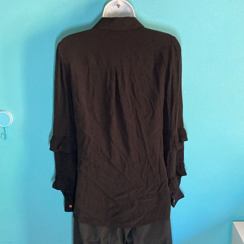 Other Rebecca Vallance Size 2 Black Blouse Ruffle Sleeve Button Fr Size XS / US 0-2 / IT 36-38 - 2 Thumbnail
