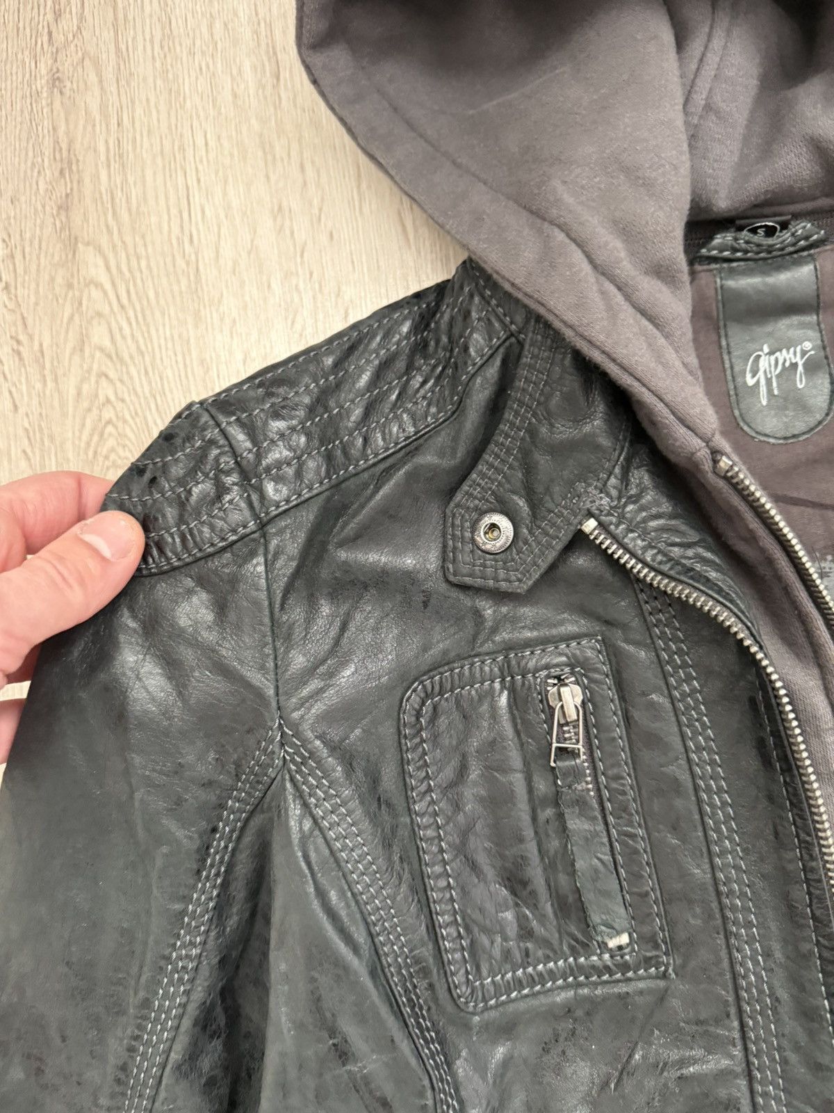 Gypsy Gipsy Leather Biker Jacket with Inner Hoodie Layer – Size S Size S / US 4 / IT 40 - 8 Thumbnail
