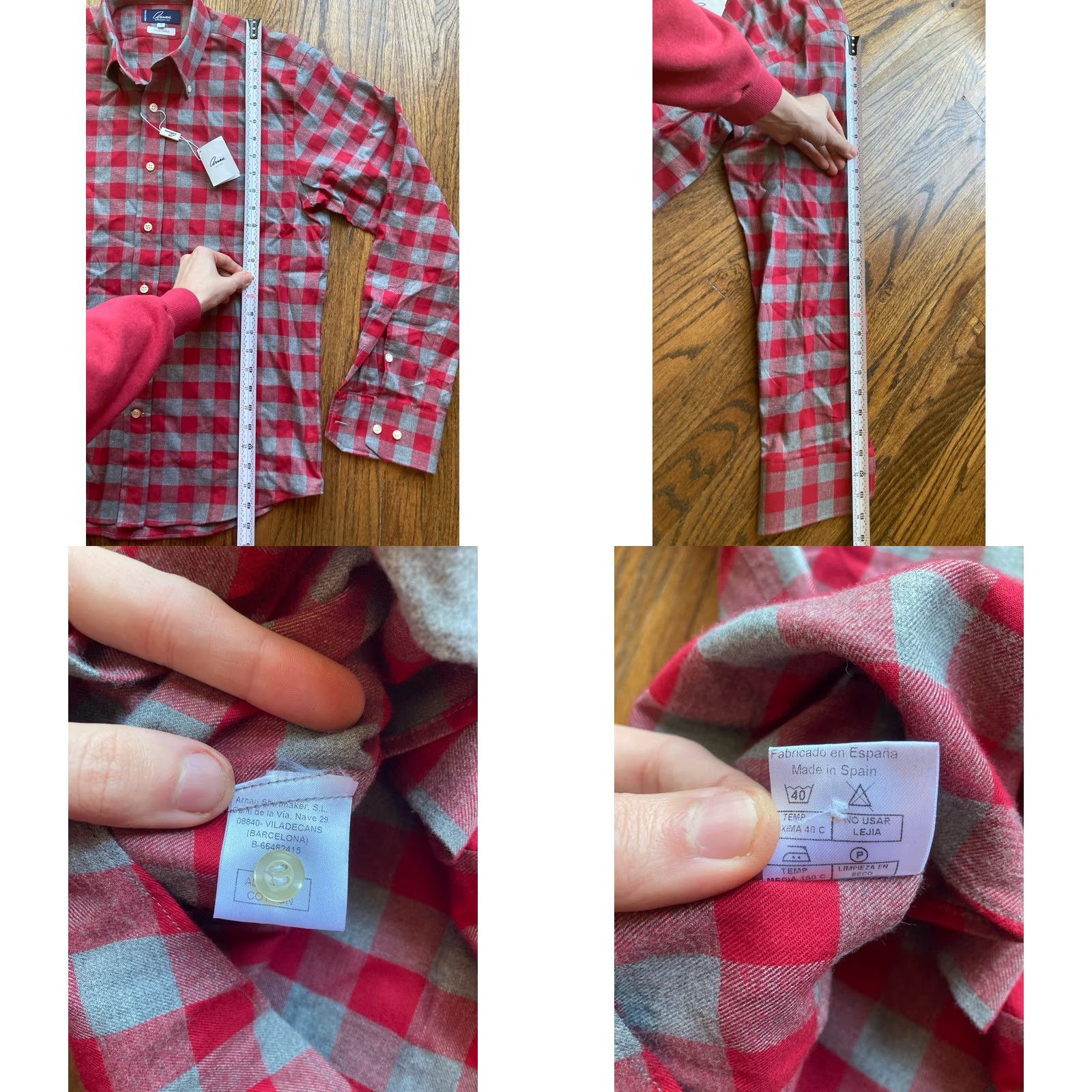 Vintage NWT Arnau Barcelona Shirt Mens Small Long Sleeve Button Plaid Red Cotton Size US S / EU 44-46 / 1 - 8 Thumbnail