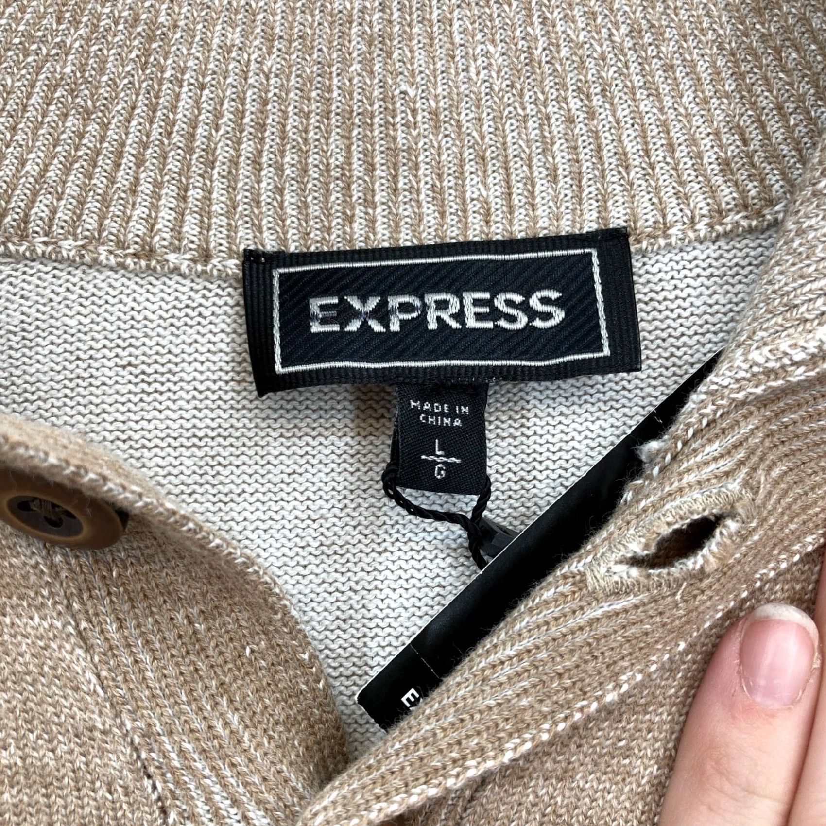 Express Express Henley Sweater Mens Large Brown Knit Long Sleeve Casual Preppy Lagenlook Size US L / EU 52-54 / 3 - 4 Thumbnail