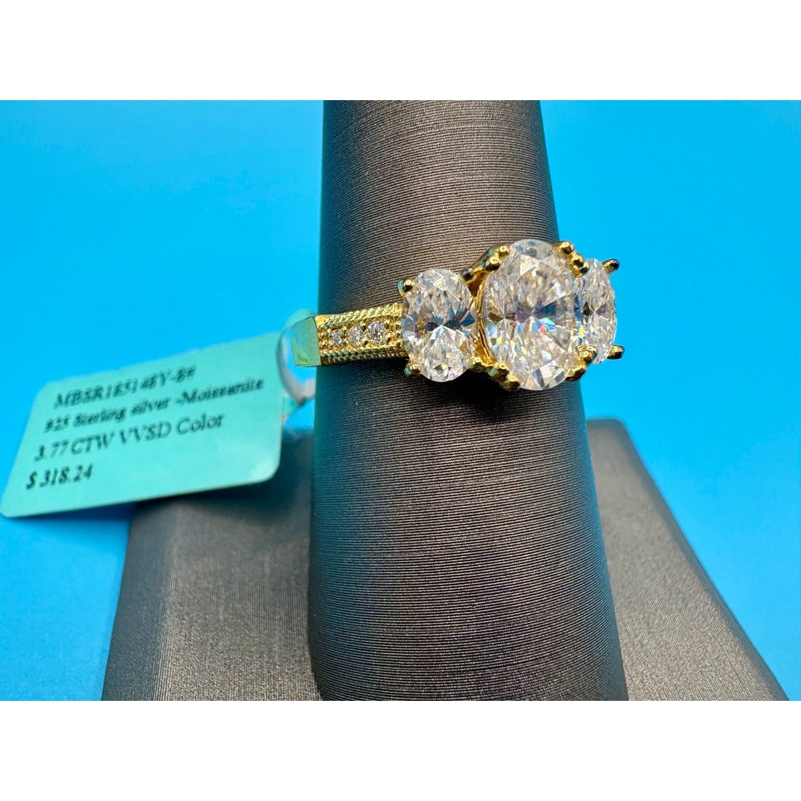 Jewelry NWT - 3.77CTW Moissanite Vermeil over 925 Silver - Size 7.5 Size ONE SIZE - 9 Thumbnail