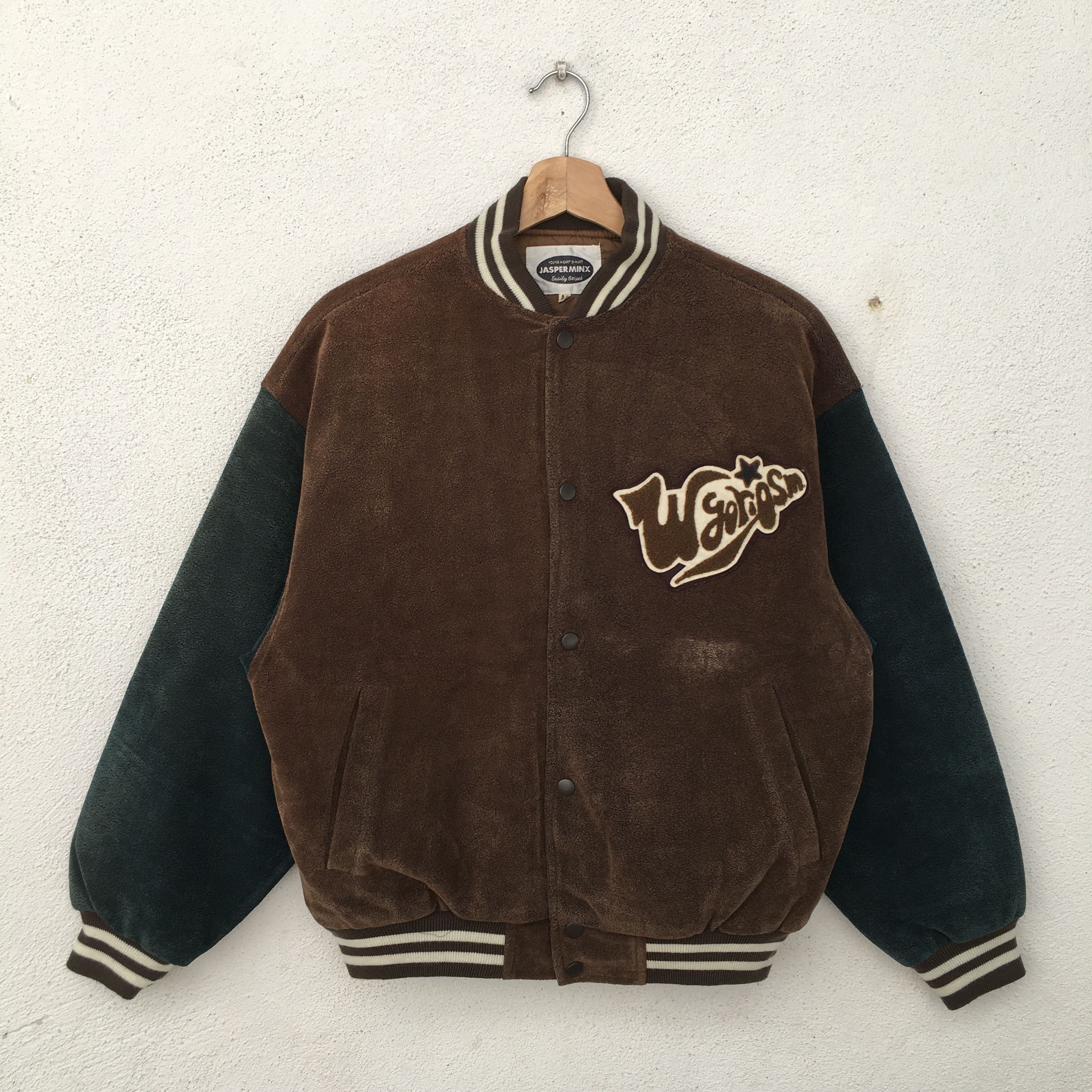 image of Vintage Jasper Minx Qulited Linen Varsity Jacket in Chocolate, Men's (Size Medium)