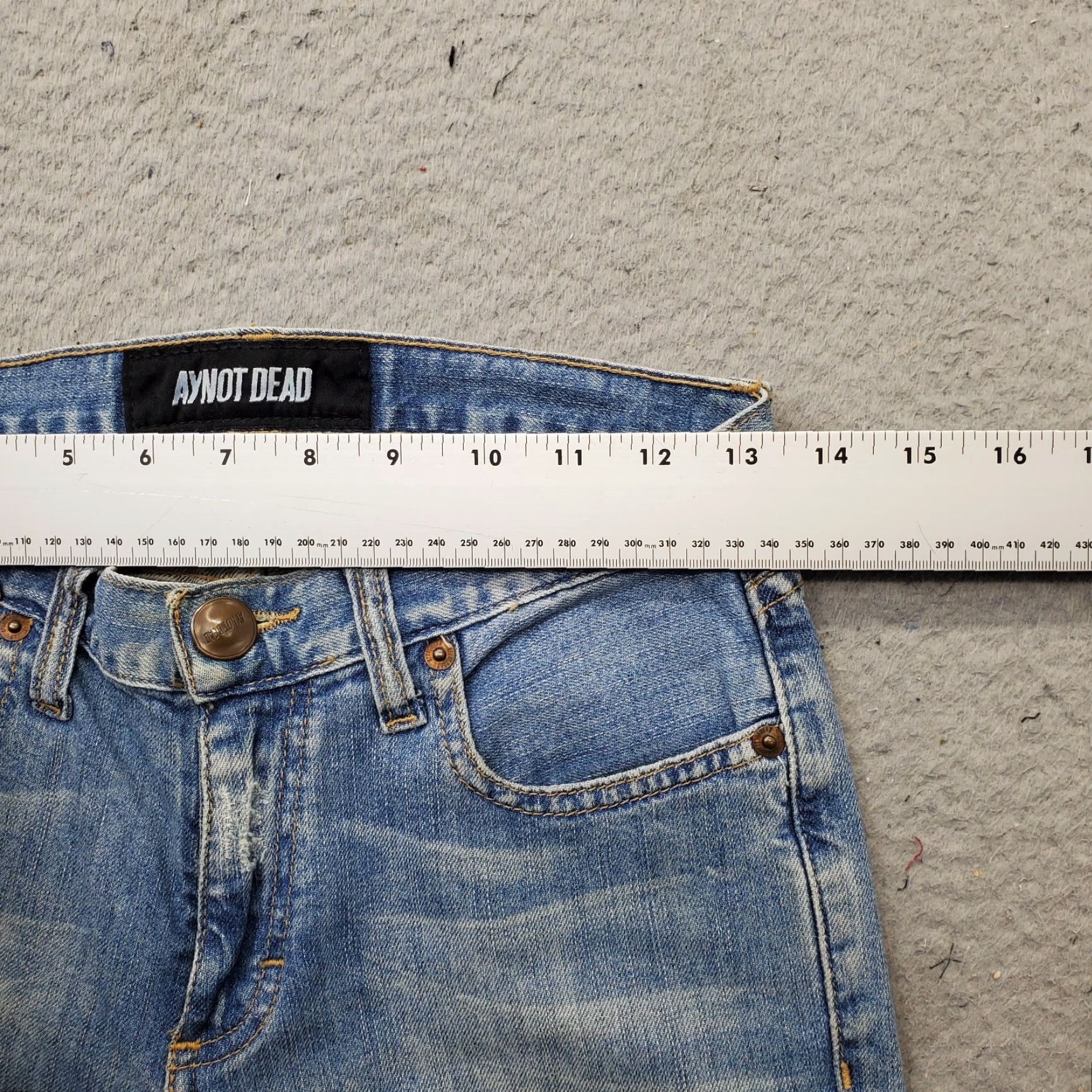 Vintage Ay Not Dead Jeans Womens 24 Blue Denim Leather Knee Patches Skinny Streetwear Womens Size 24 Jeans Size 42" / US 20 - 6 Thumbnail